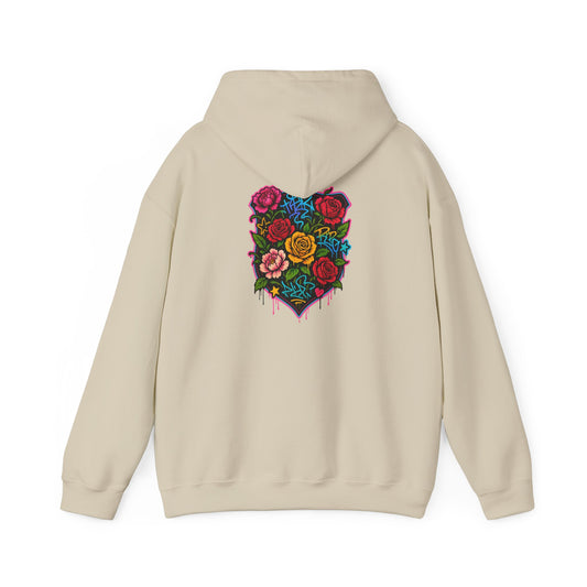 Floral Crest Hoodie – Colorful Roses Shield Graphic Hooded Sweatshirt