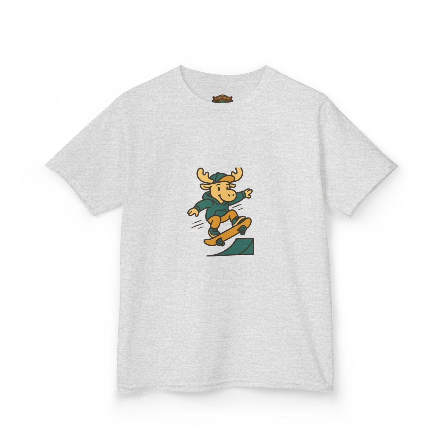 Kids Skateboarding Moose T‑Shirt — Cute Outdoorsy Cartoon Tee for Kids