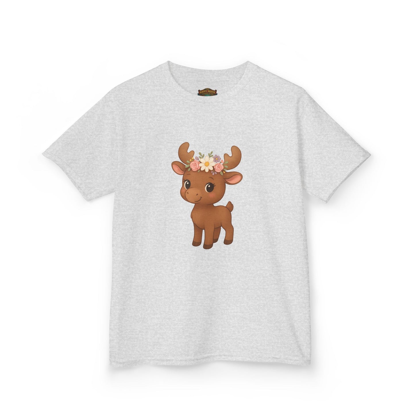 Kids Tee — Cute Floral Crown Baby Moose Graphic