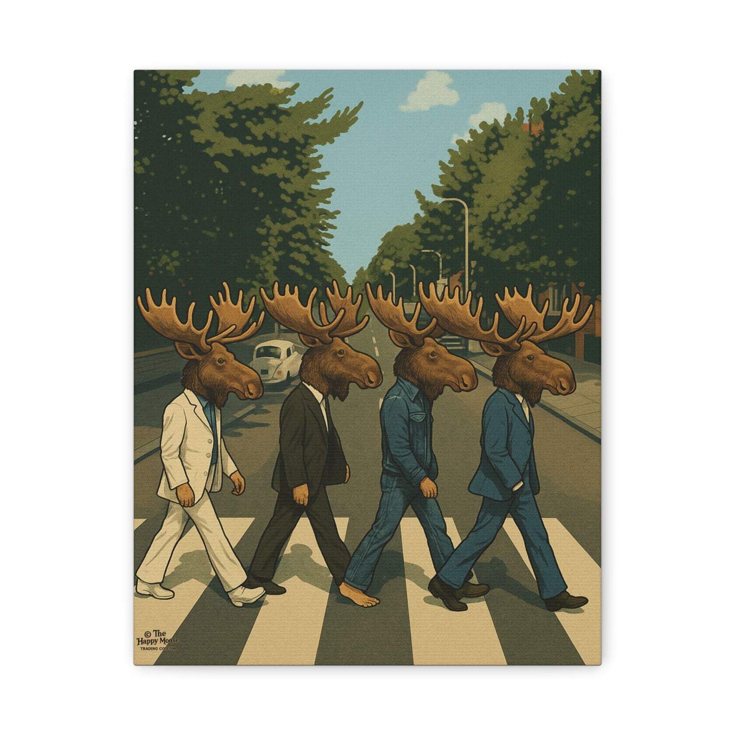 Moose Crossing Canvas Print — Retro Abbey Road Parody Wall Art
