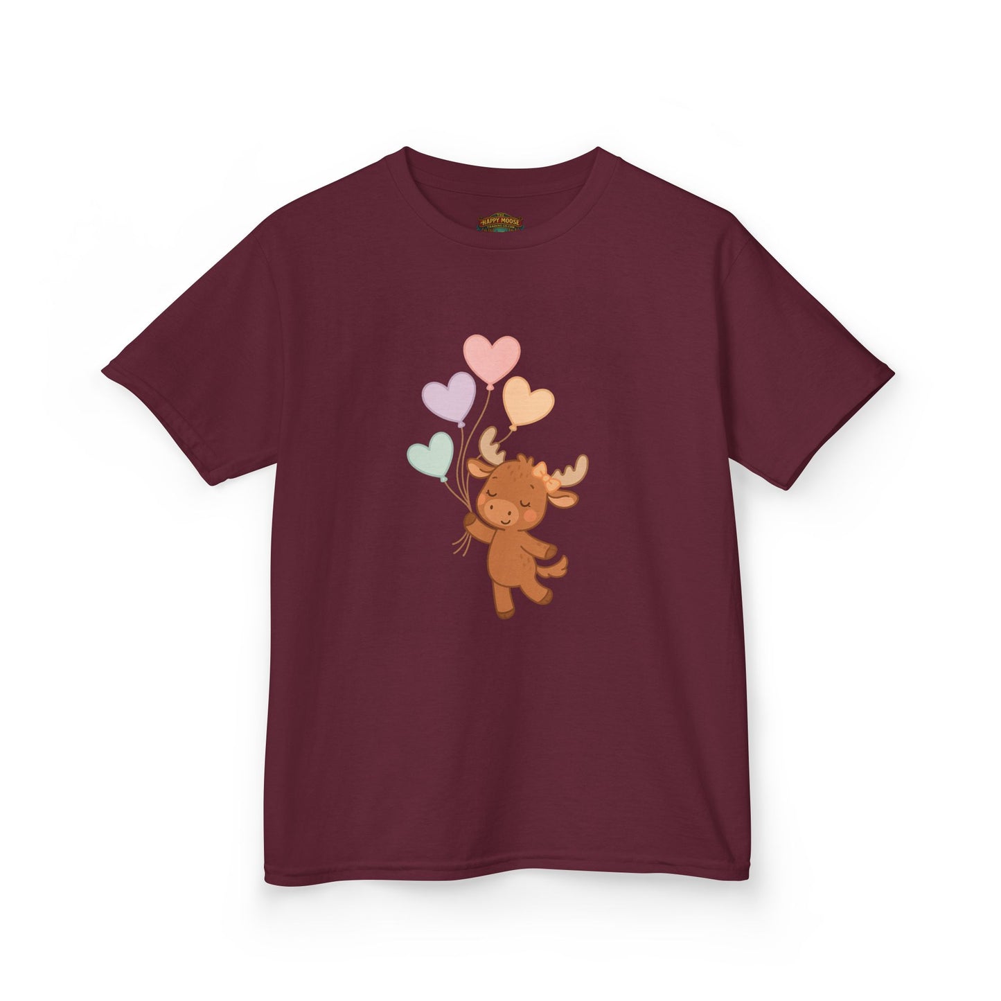 Kids Tee — Cute Moose Holding Heart Balloons | Toddler Gift
