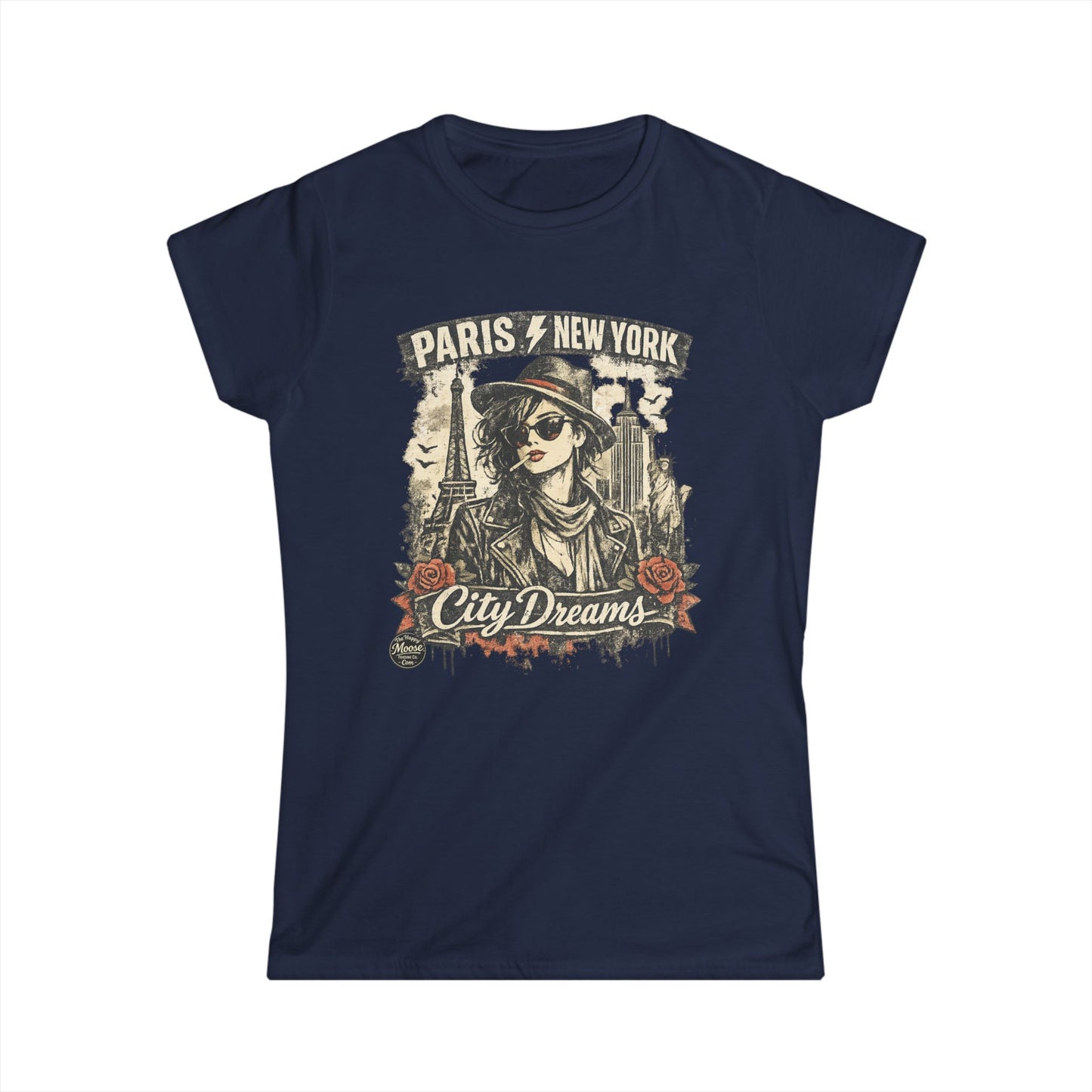City Dreams Tee — Paris & New York Vintage Traveller Women's T‑Shirt #E