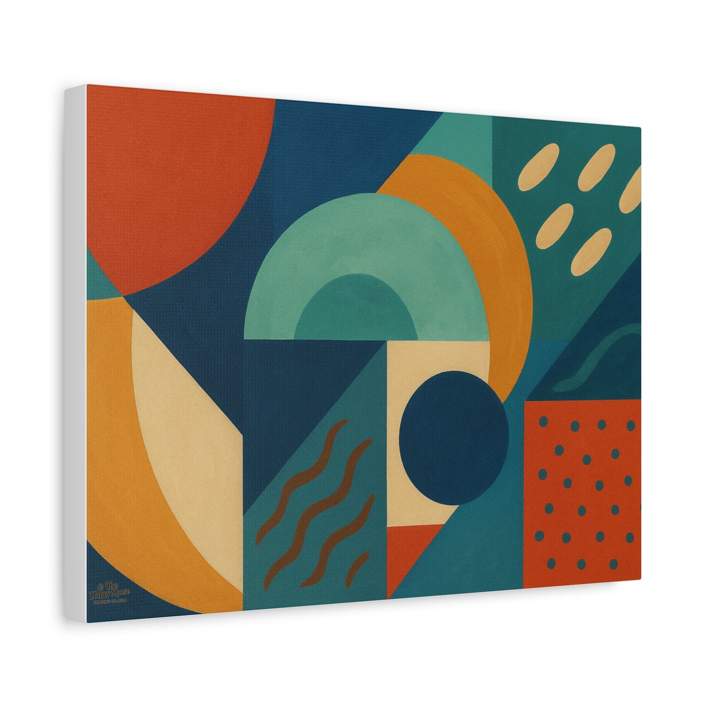 Abstract Geometric Canvas Wall Art — Mid-Century Modern Shapes in Teal & Terracotta