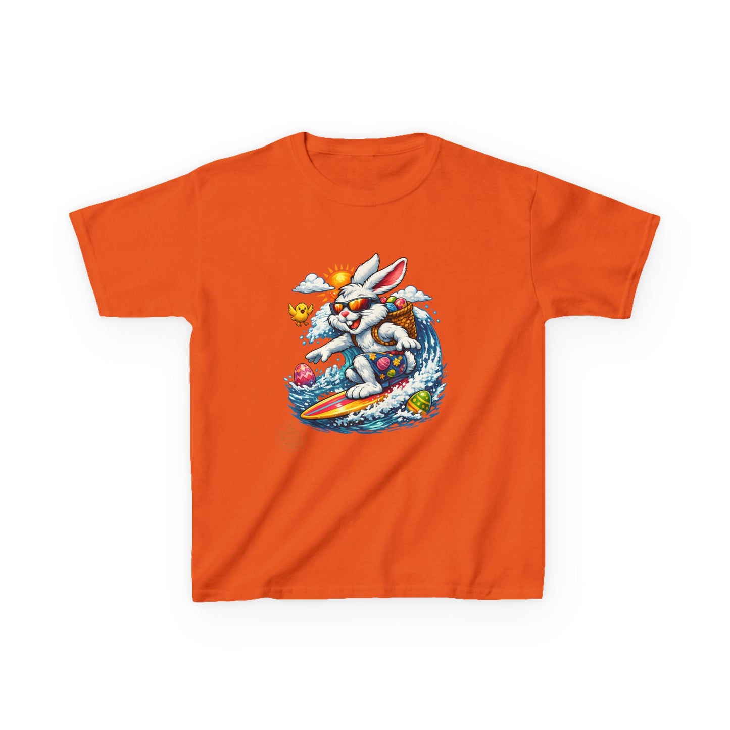 Kids Surfing Easter Bunny T-Shirt — Cute Surfboard Bunny Graphic Tee