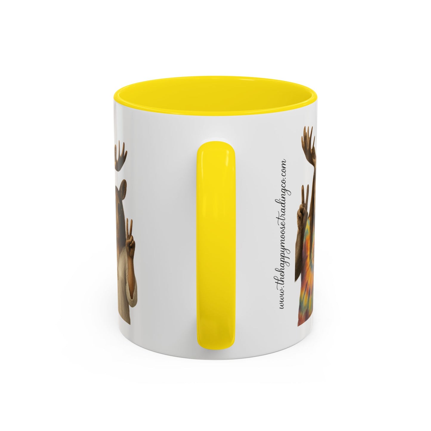 Peaceful Moose Couple Accent Coffee Mug — Hippie Tie-Dye Moose Peace Sign 11/15oz