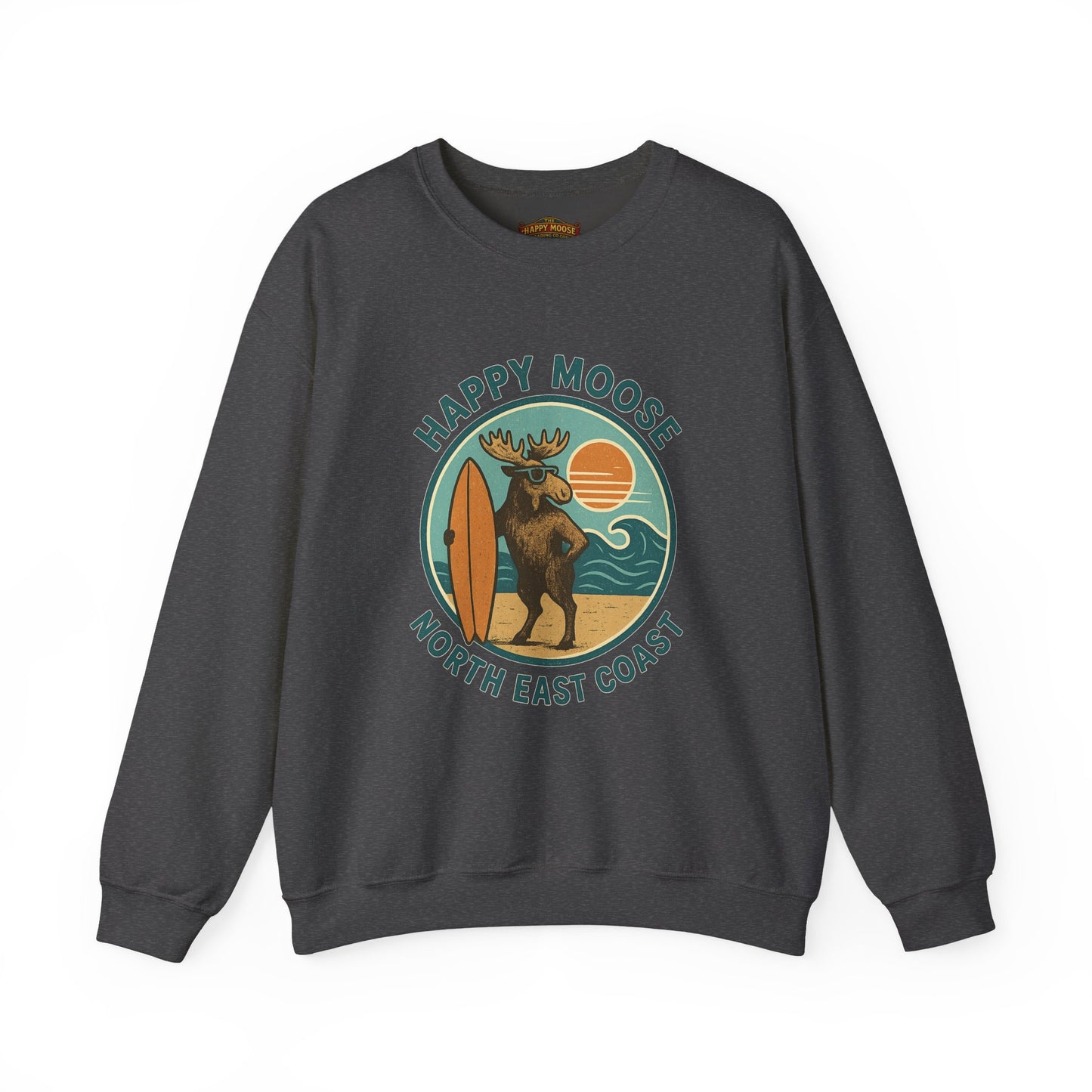 Happy Moose North East Coast Crewneck Sweatshirt — Vintage Surf Moose Graphic
