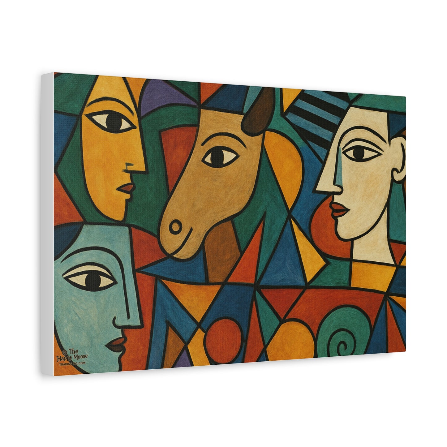 Abstract Cubist Faces Canvas Print — Colorful Stretched Wall Art