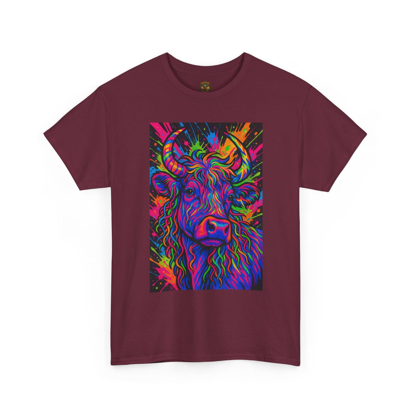 Psycadelic Highland Cow T-Shirt | Retro Rainbow Cow Art 1