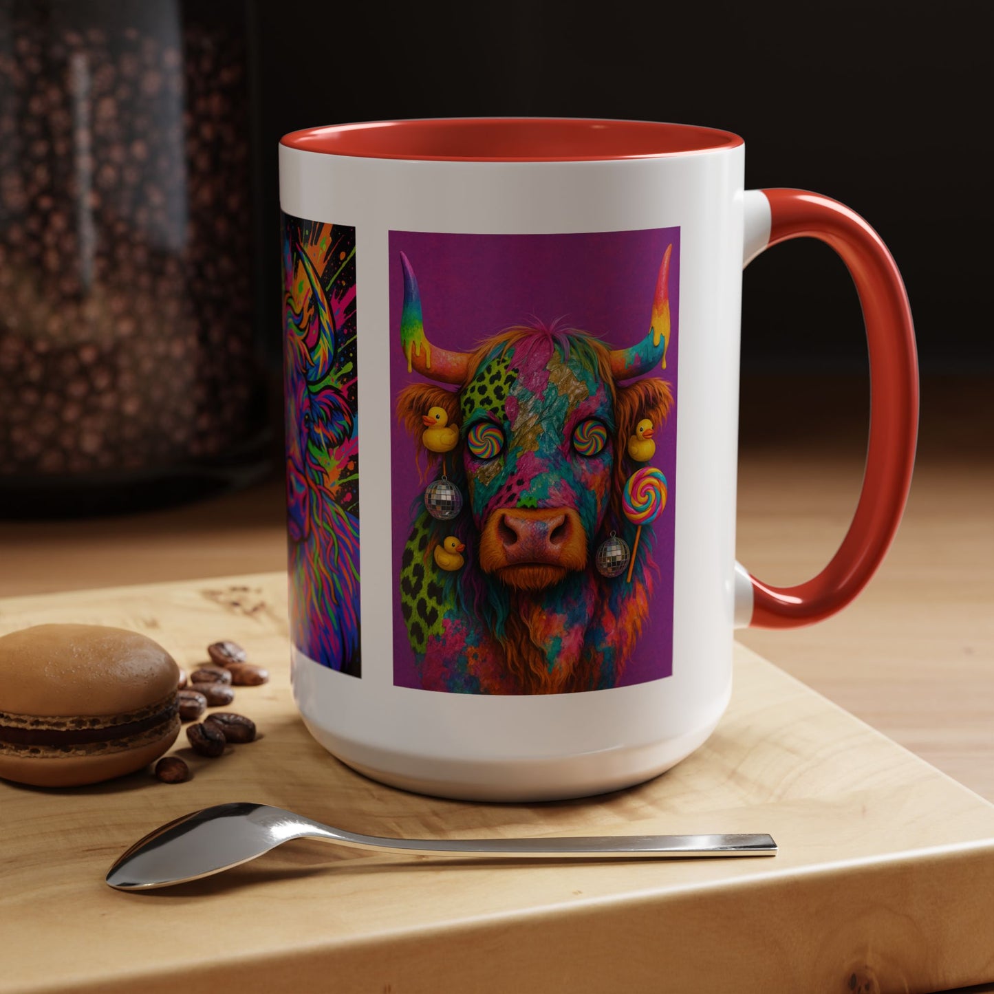 Psychedelic Highland Cow Accent Coffee Mug — Colorful Neon Farm Animal Art (11/15 oz)