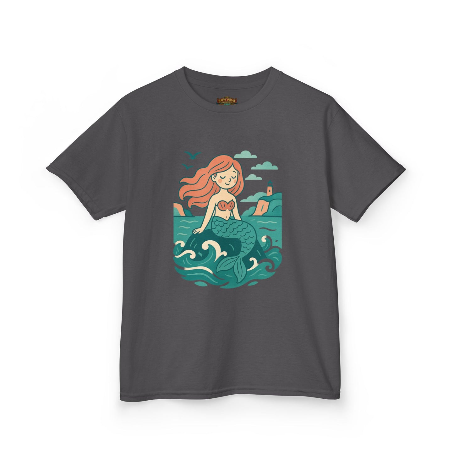 Kids Mermaid Graphic Tee — Cute Redhead Mermaid Ocean Illustration