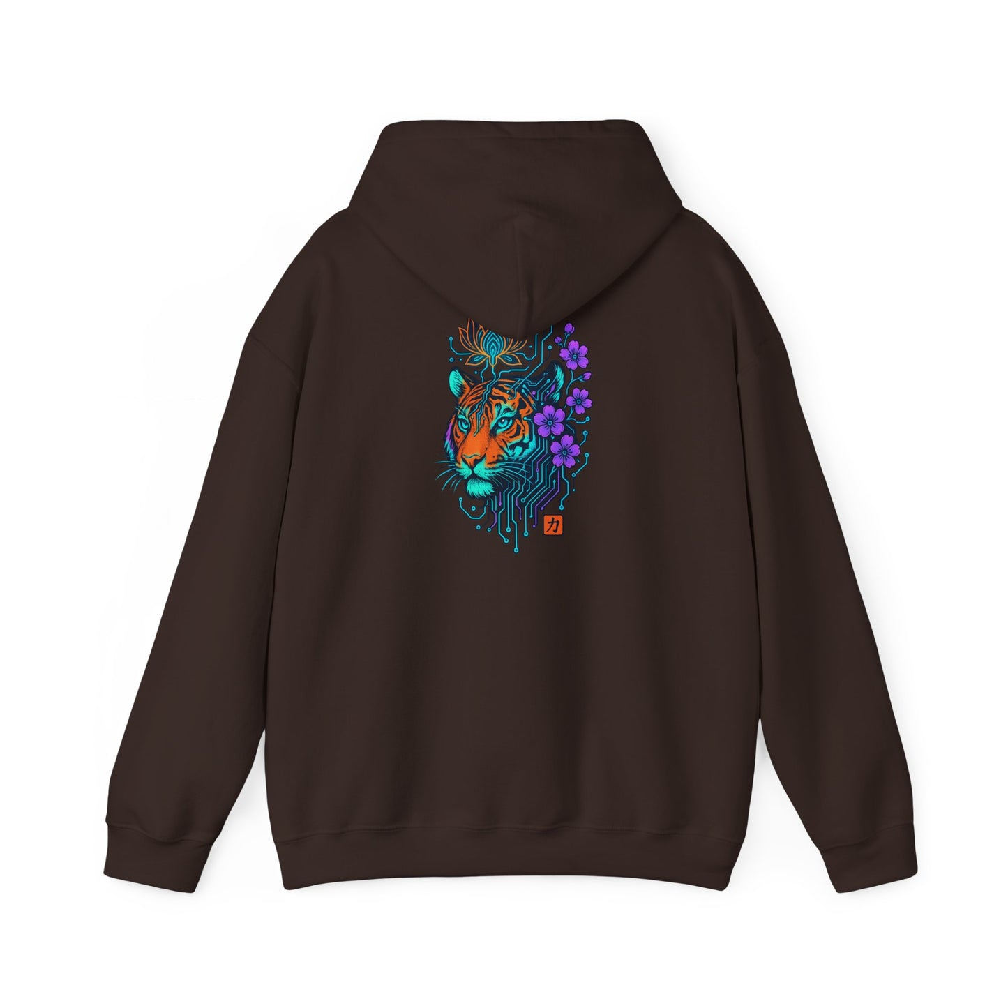 Tiger Floral Hoodie — Vibrant Tiger Head with Purple Blooms Graphic