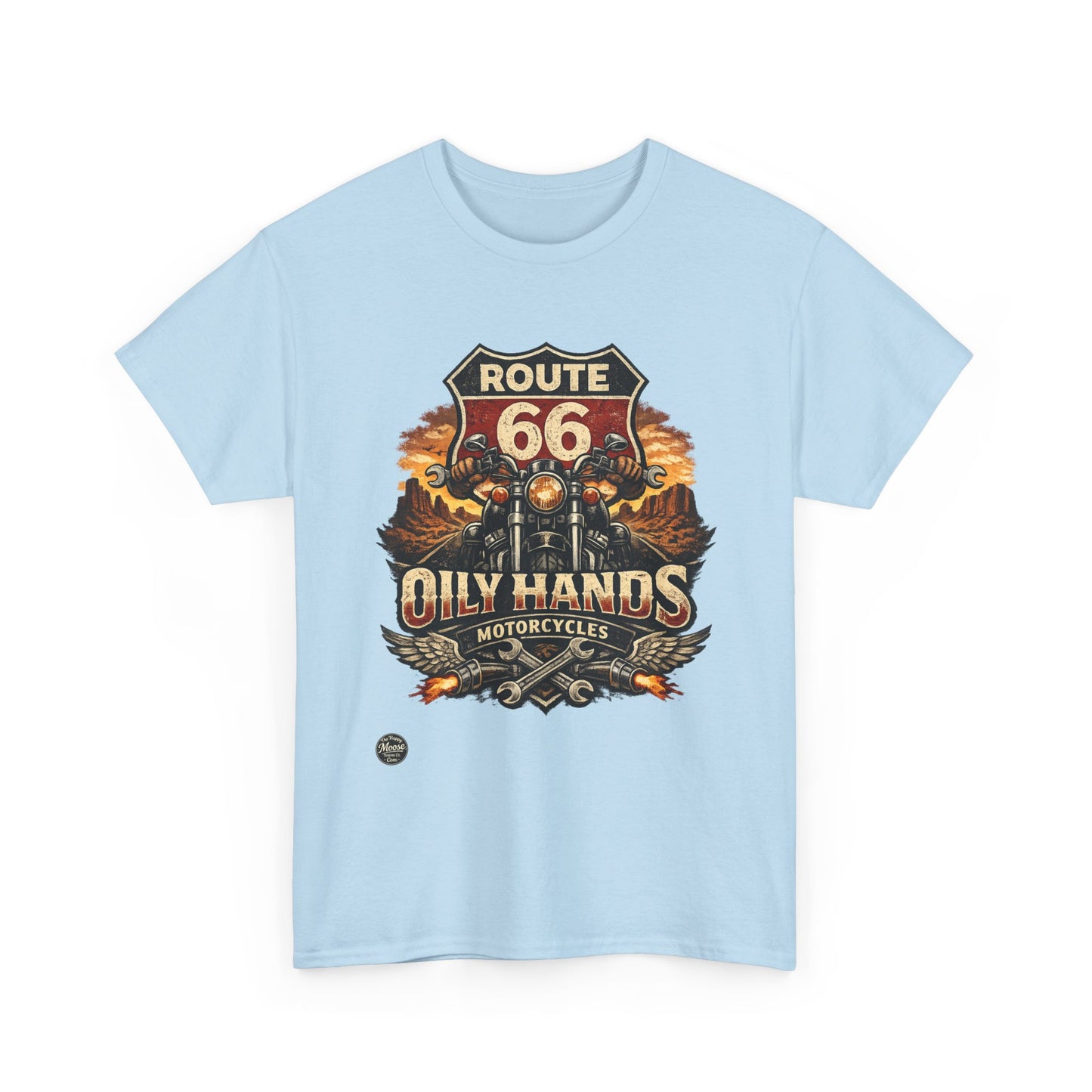 Route 66 'Oily Hands' Vintage Motorcycle T-Shirt #RS001