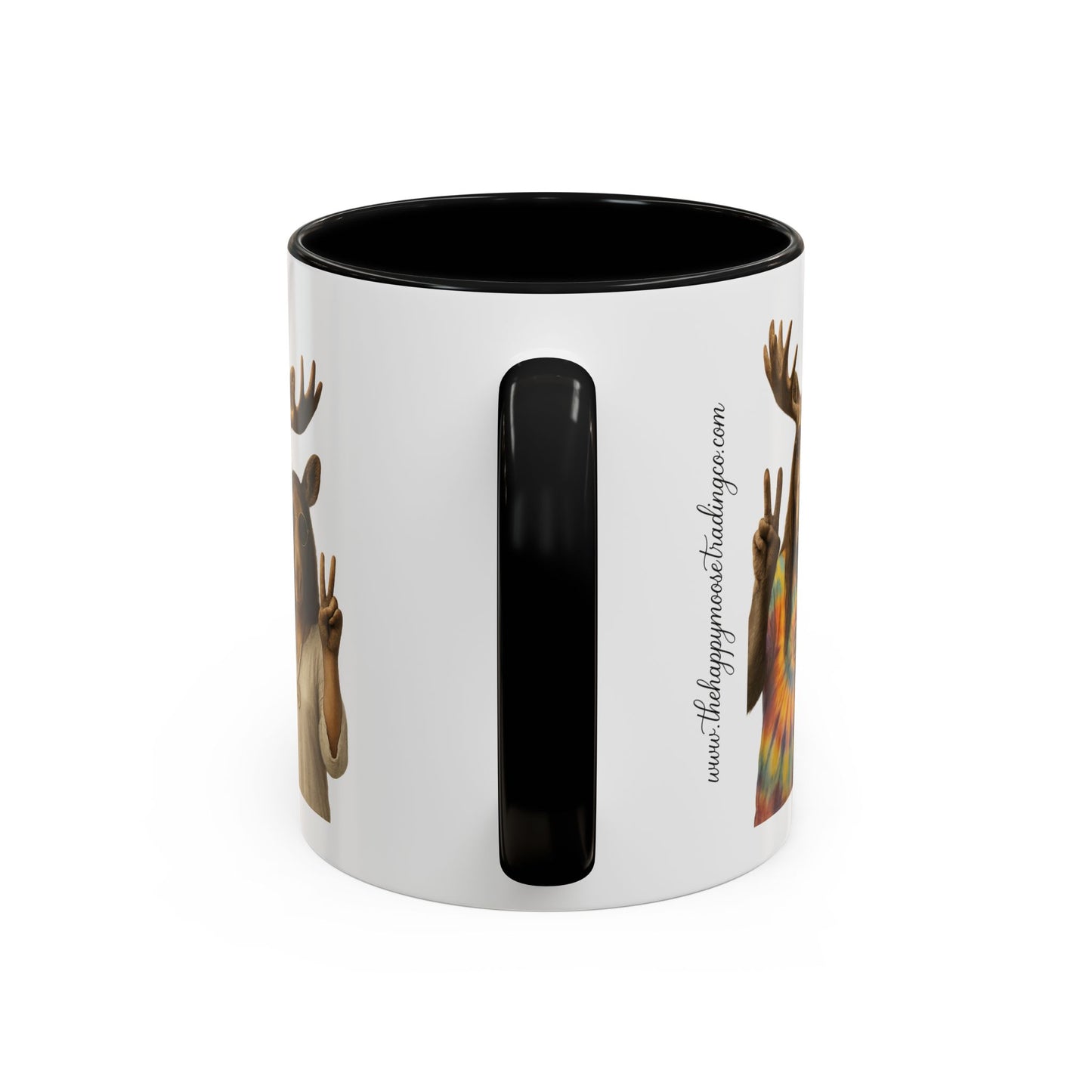 Peaceful Moose Couple Accent Coffee Mug — Hippie Tie-Dye Moose Peace Sign 11/15oz