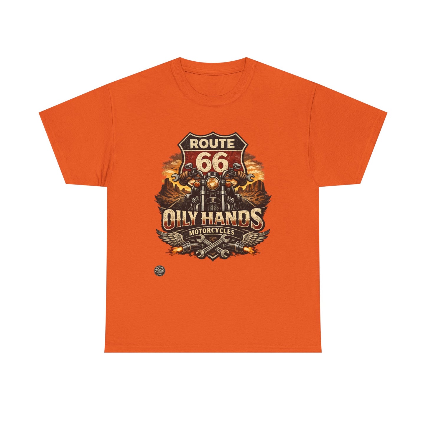 Route 66 'Oily Hands' Vintage Motorcycle T-Shirt #RS001