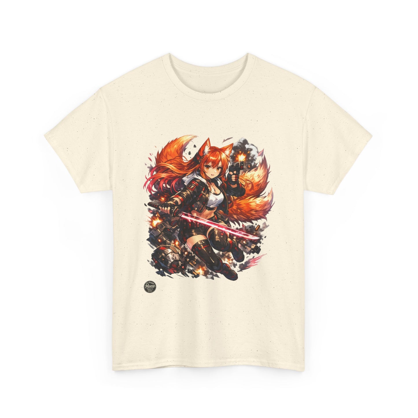 Fox Warrior Anime T-Shirt — Samurai Kitsune Graphic Tee #E004