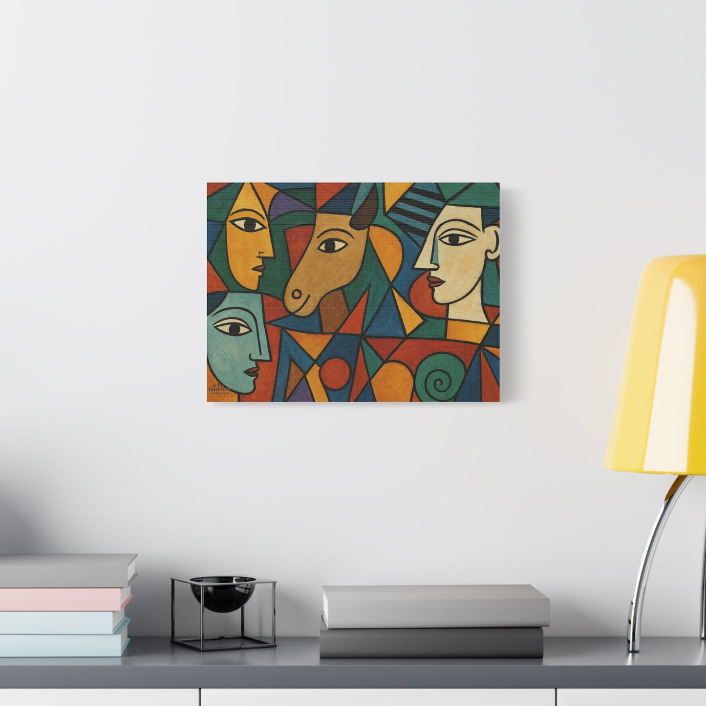 Abstract Cubist Faces Canvas Print — Colorful Stretched Wall Art