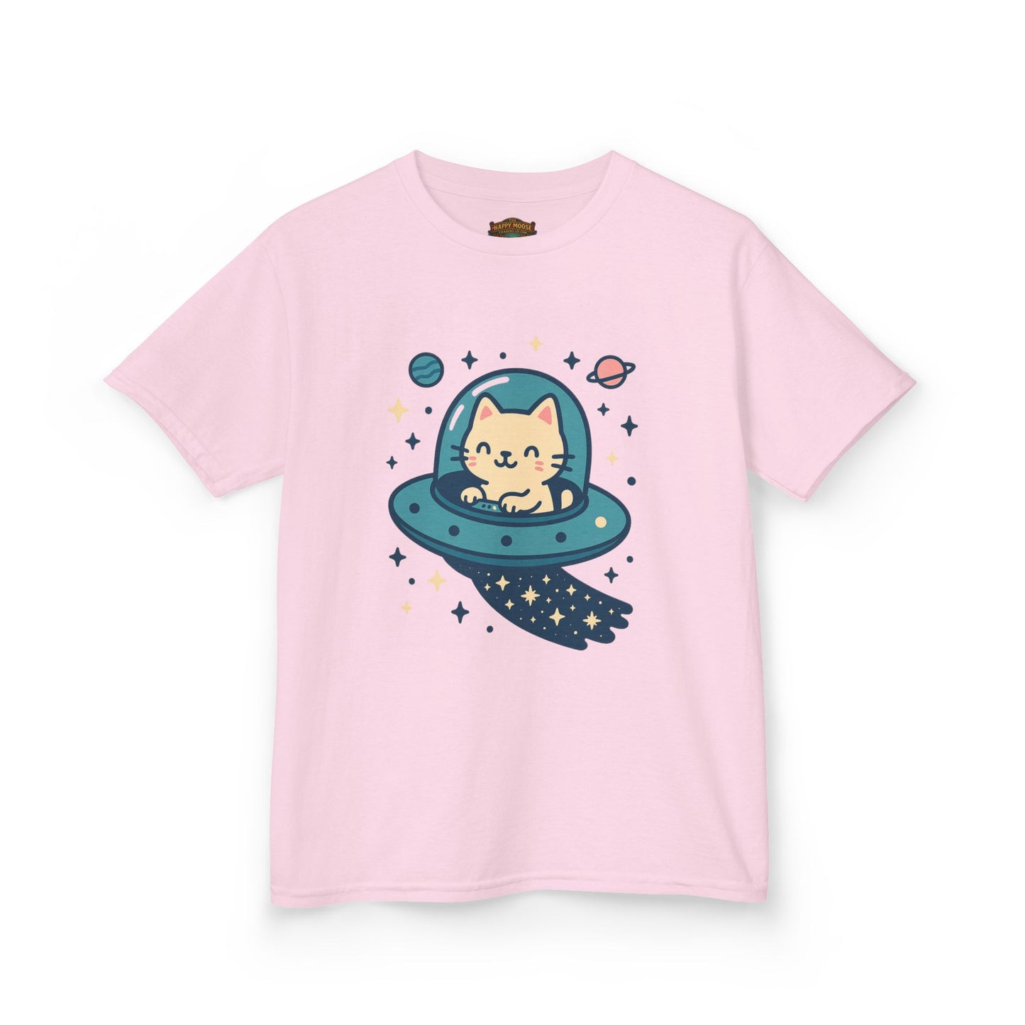 Kids Tee — Cute Cat in UFO Space Shirt
