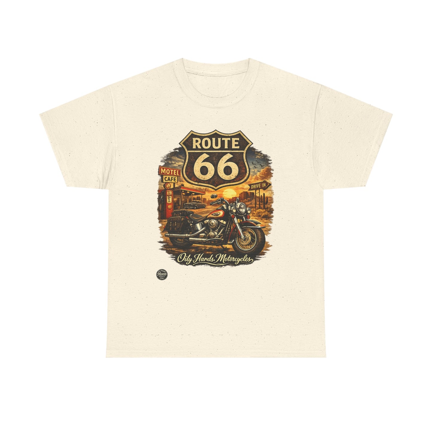 Oily Hands Route 66 Motorcycle Tee — Oily Hands Vintage Biker Retro Shirt #019 E