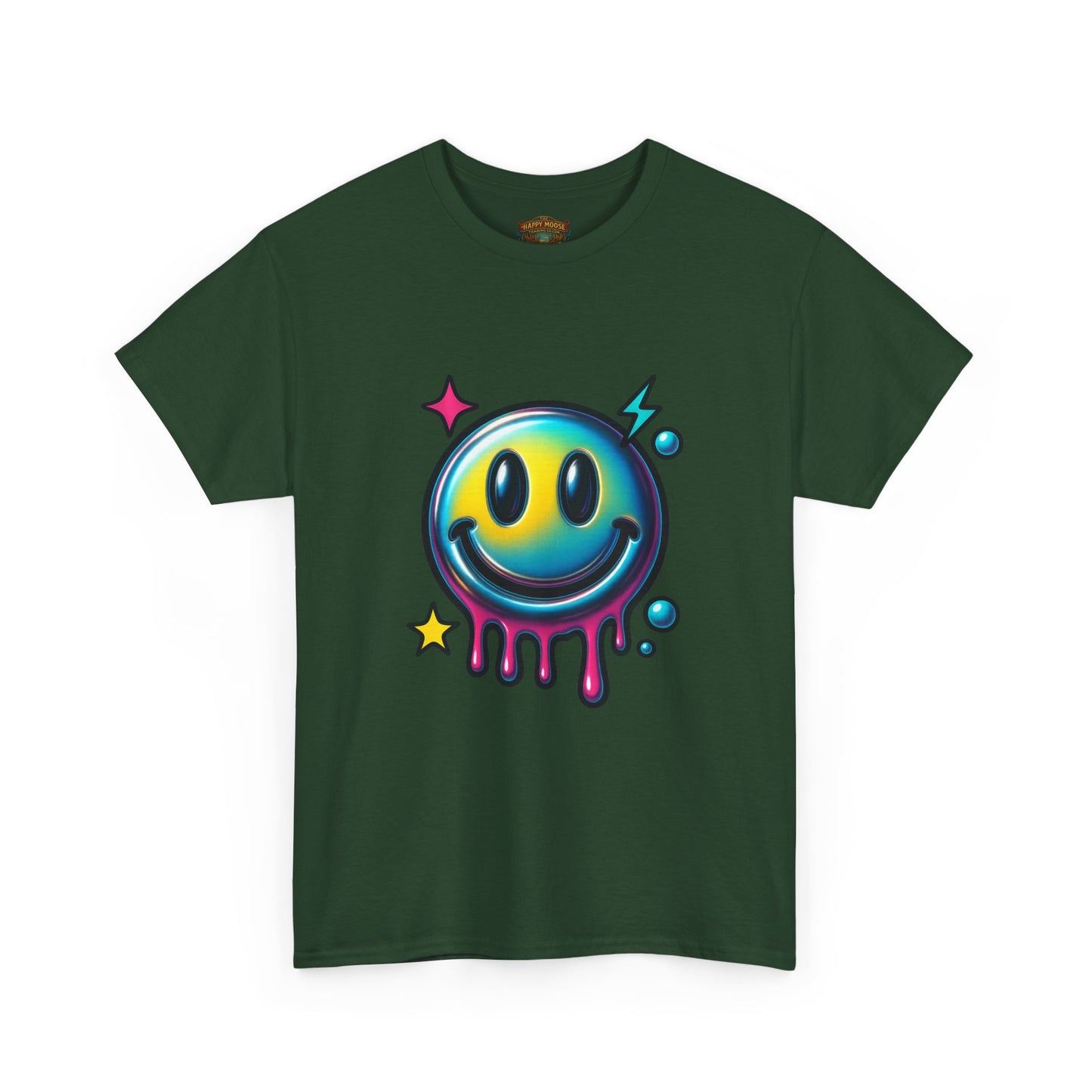 Smiley Drip Graphic Tee — Neon Melting Smiley Face T-Shirt