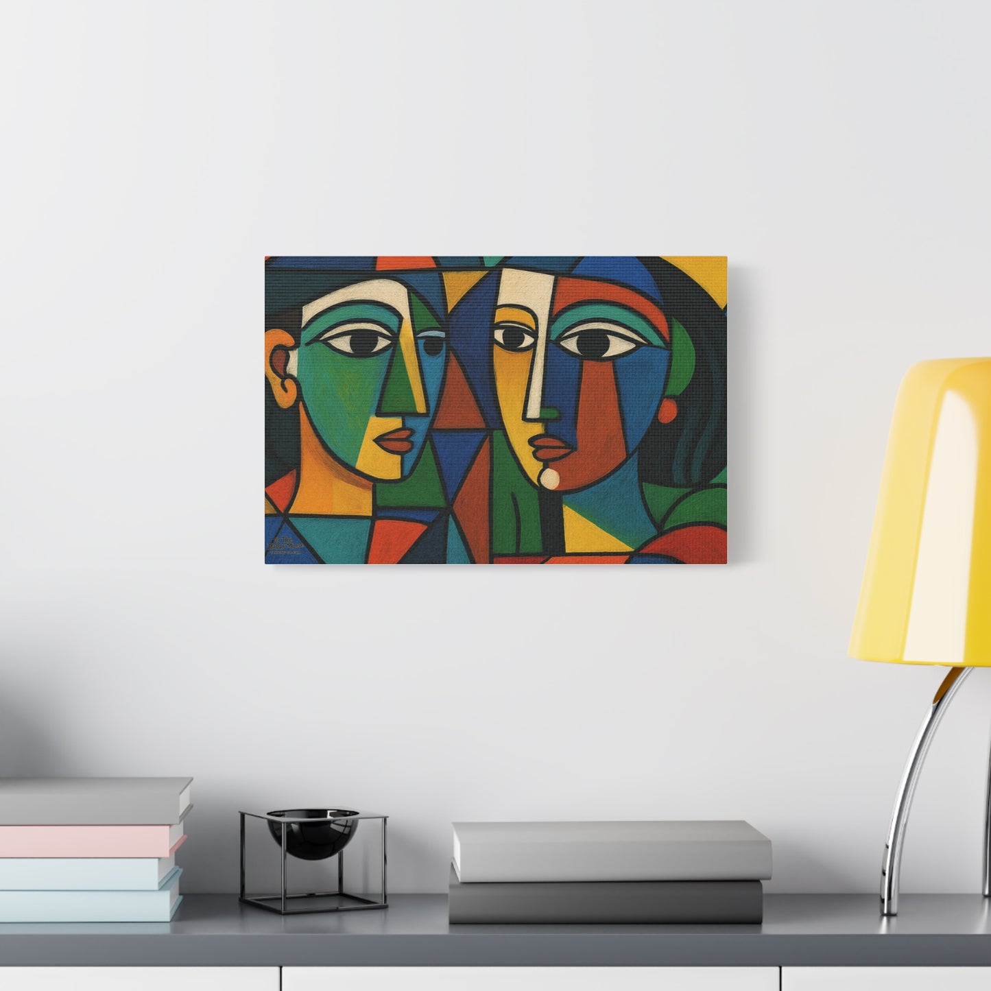 Abstract Cubist Faces Matte Canvas Wall Art — Colorful Modern Portrait Print