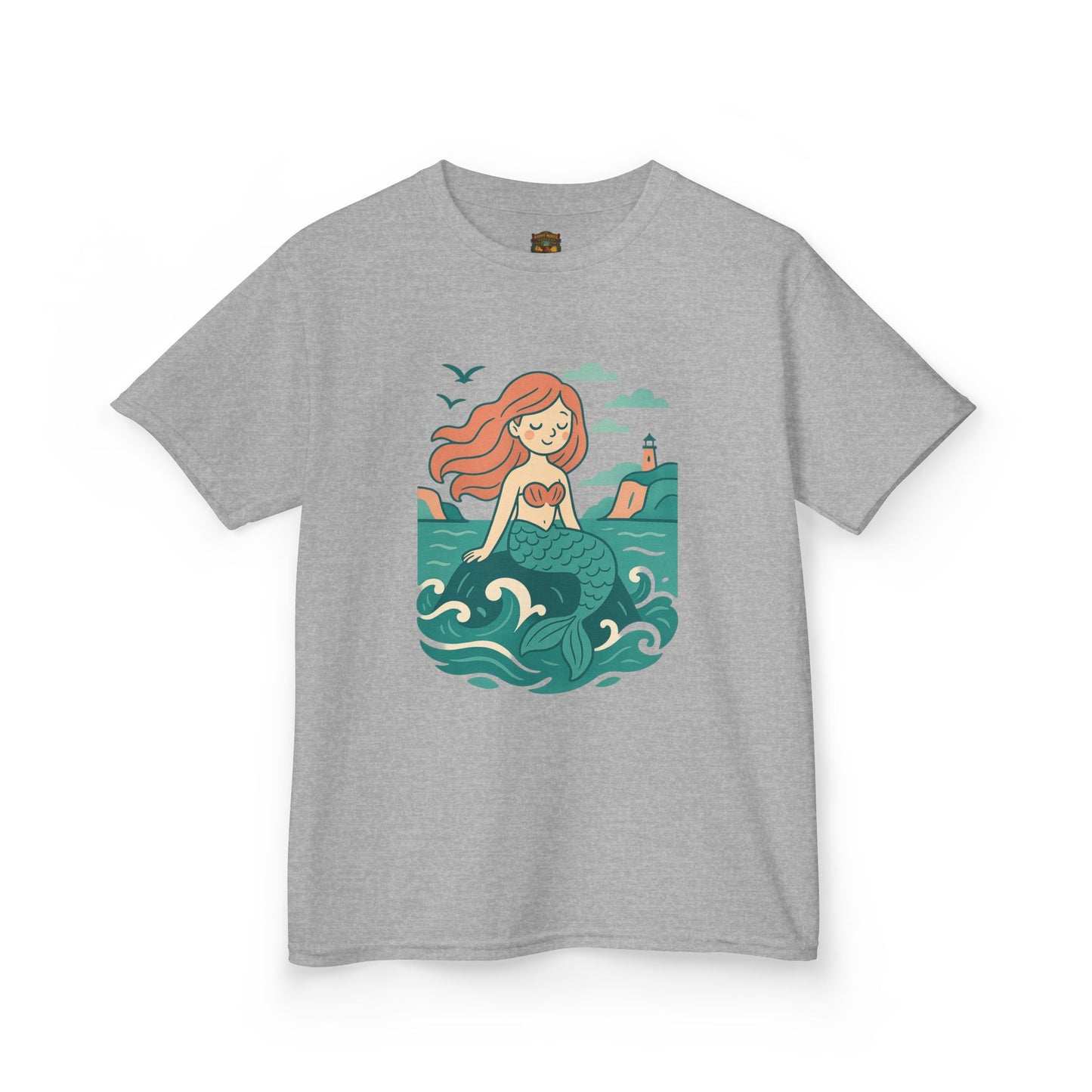 Kids Mermaid Graphic Tee — Cute Redhead Mermaid Ocean Illustration