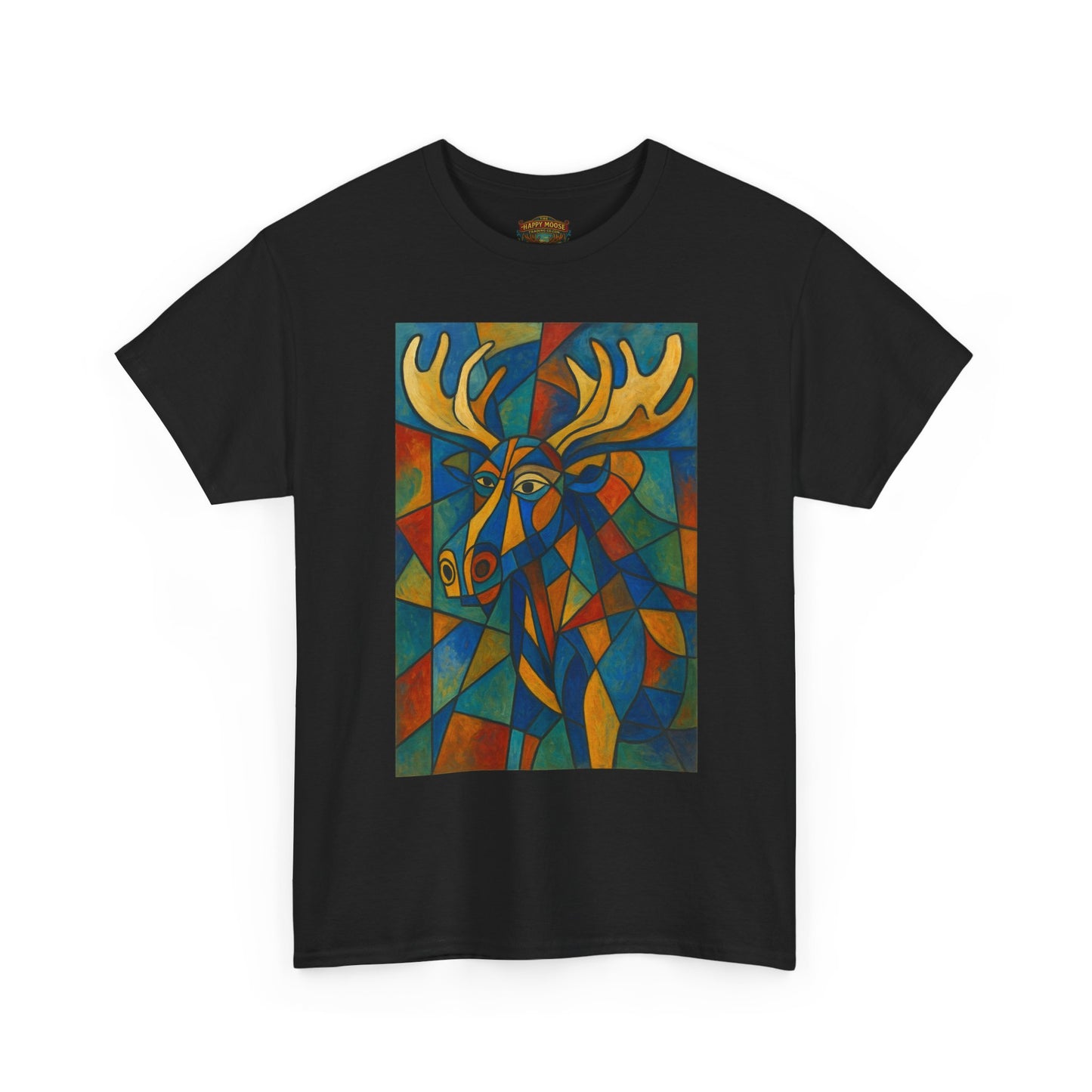 Picasso Moose T‑Shirt — Colorful Geometric Woodland Art Tee