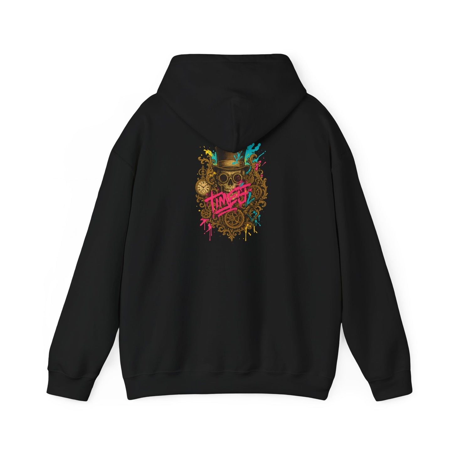 Steampunk Heart Graphic Hoodie — Vintage Gears & Neon Script Back Print