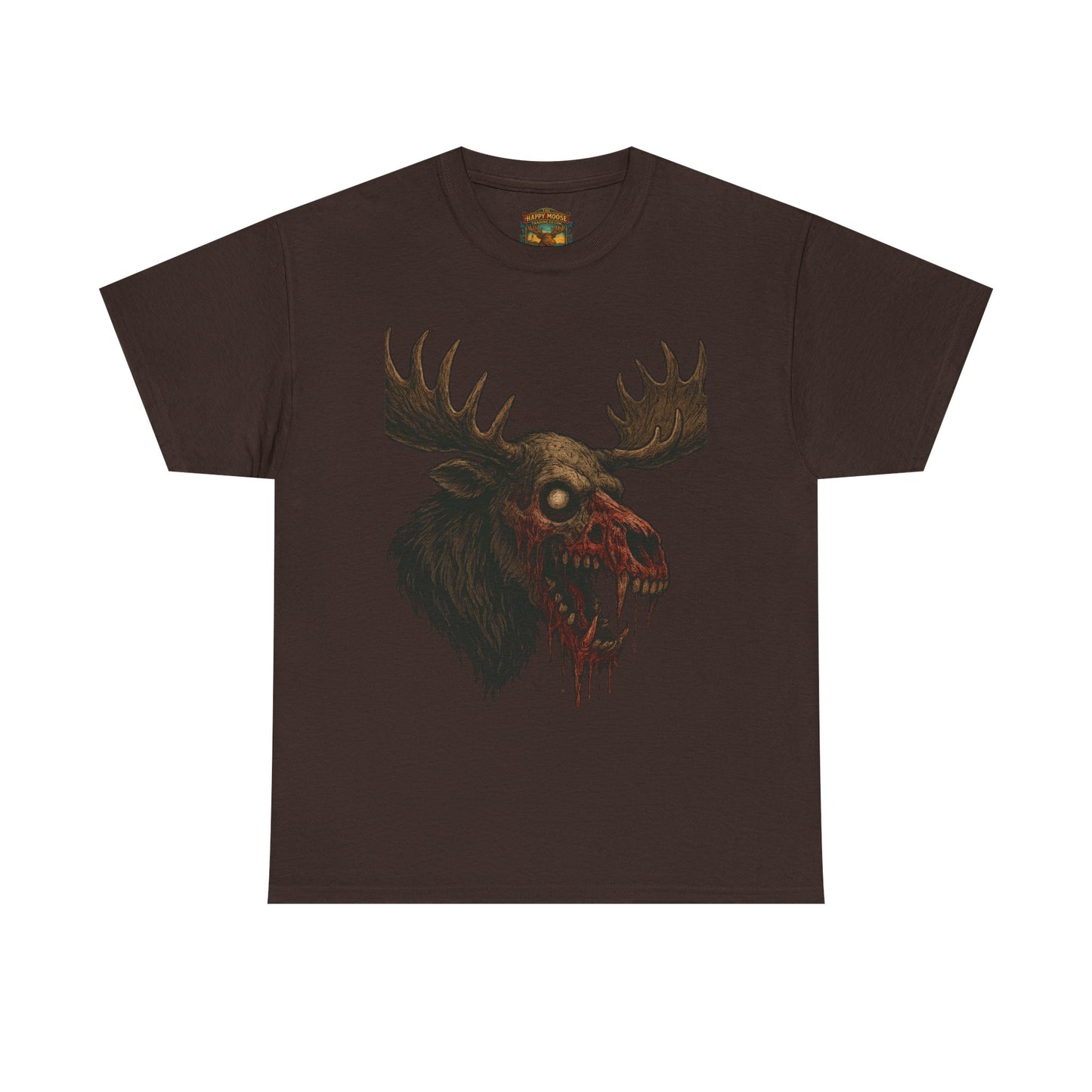 Horror Moose Skull Tee — Creepy Dripping Monster Head Graphic T-Shirt