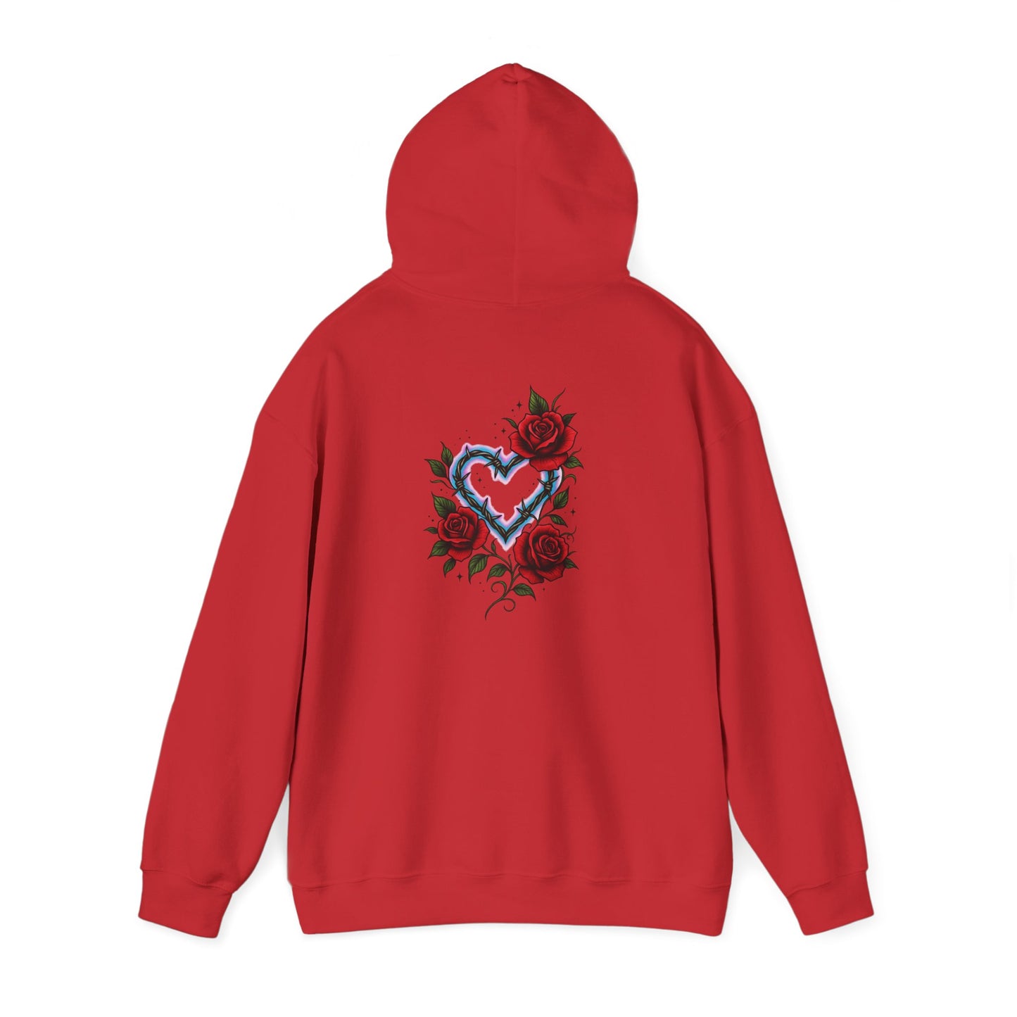 Hoodie — Smoky Heart with Red Roses Back Graphic