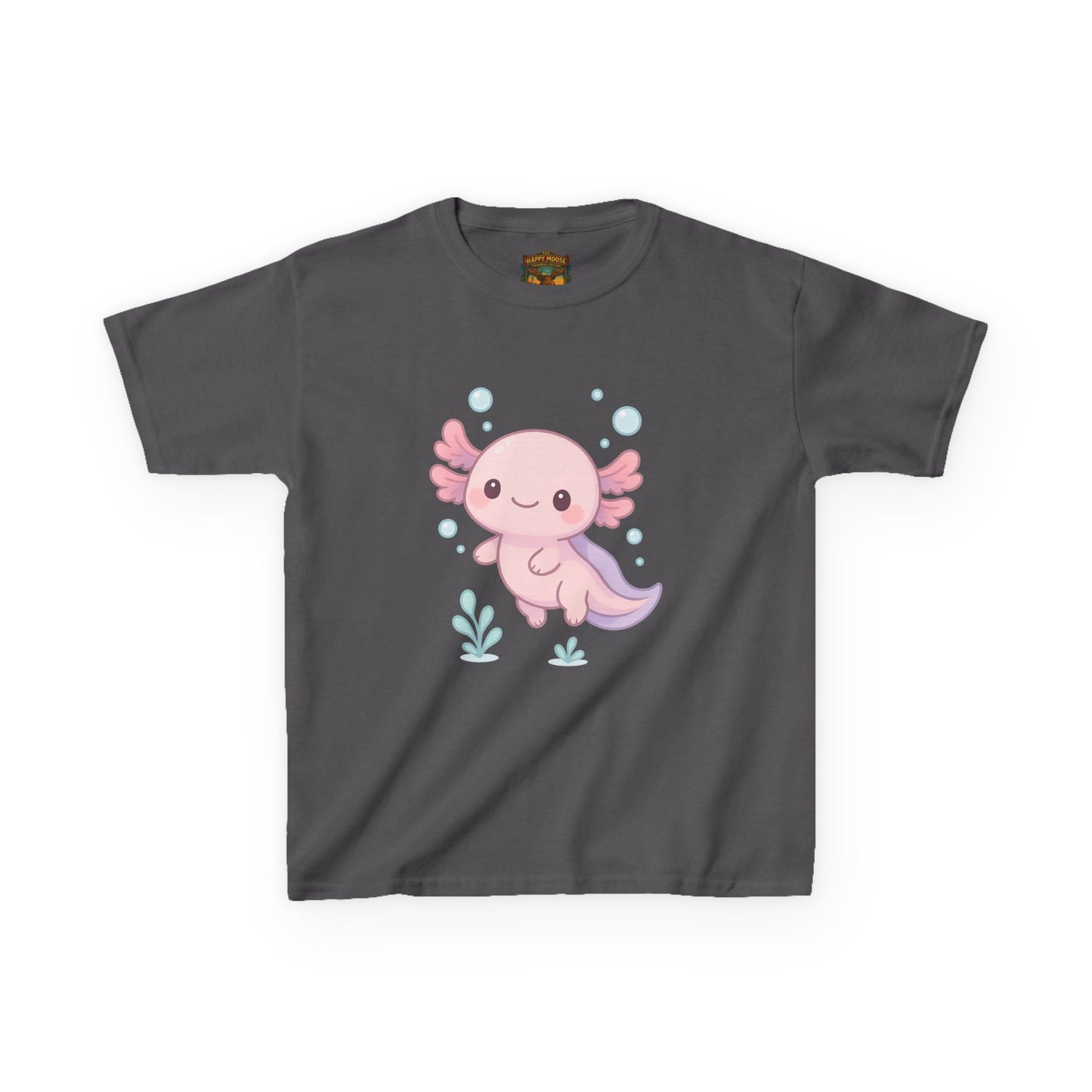 Kids Axolotl T‑Shirt — Cute Pink Axolotl Cartoon Tee for Kids