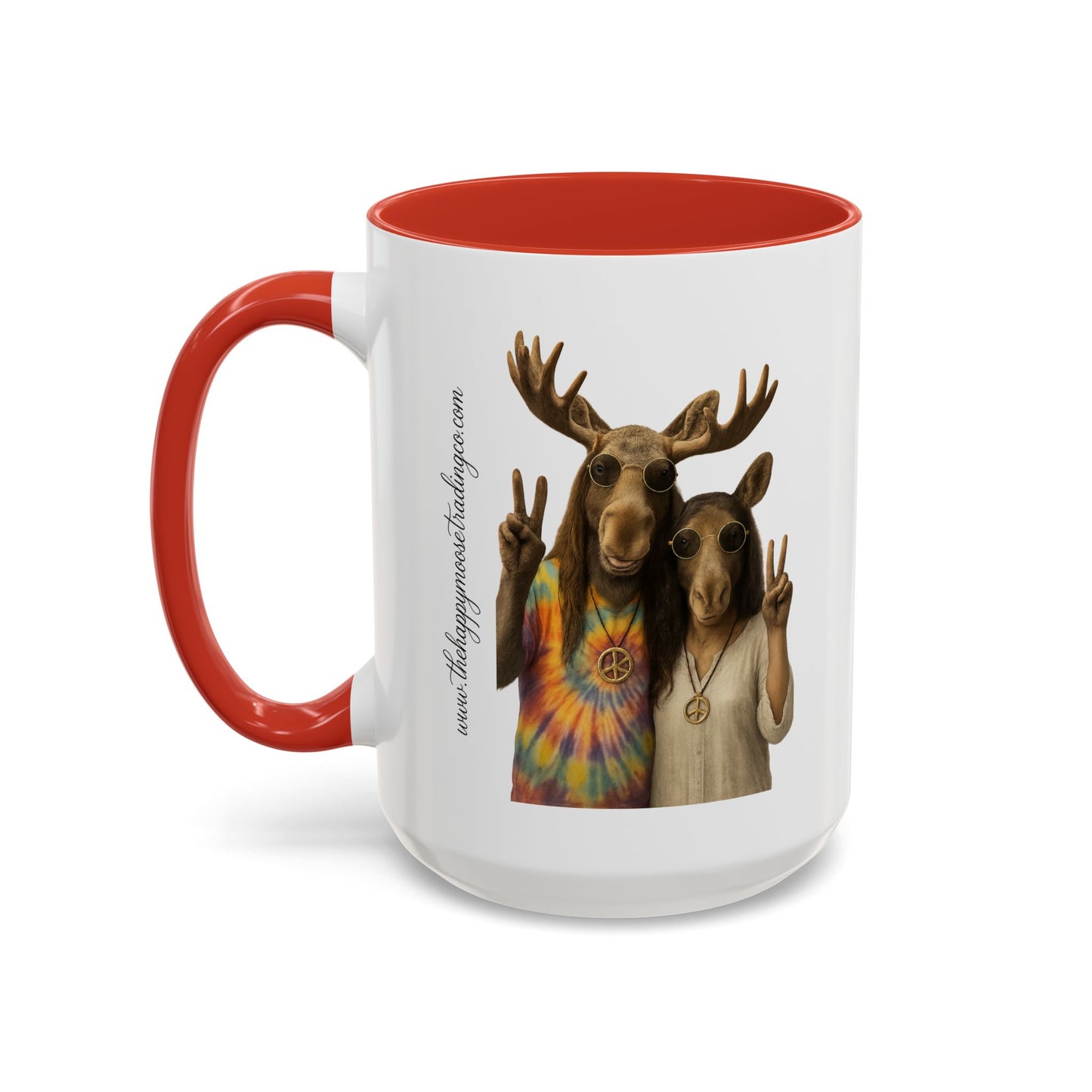 Peaceful Moose Couple Accent Coffee Mug — Hippie Tie-Dye Moose Peace Sign 11/15oz