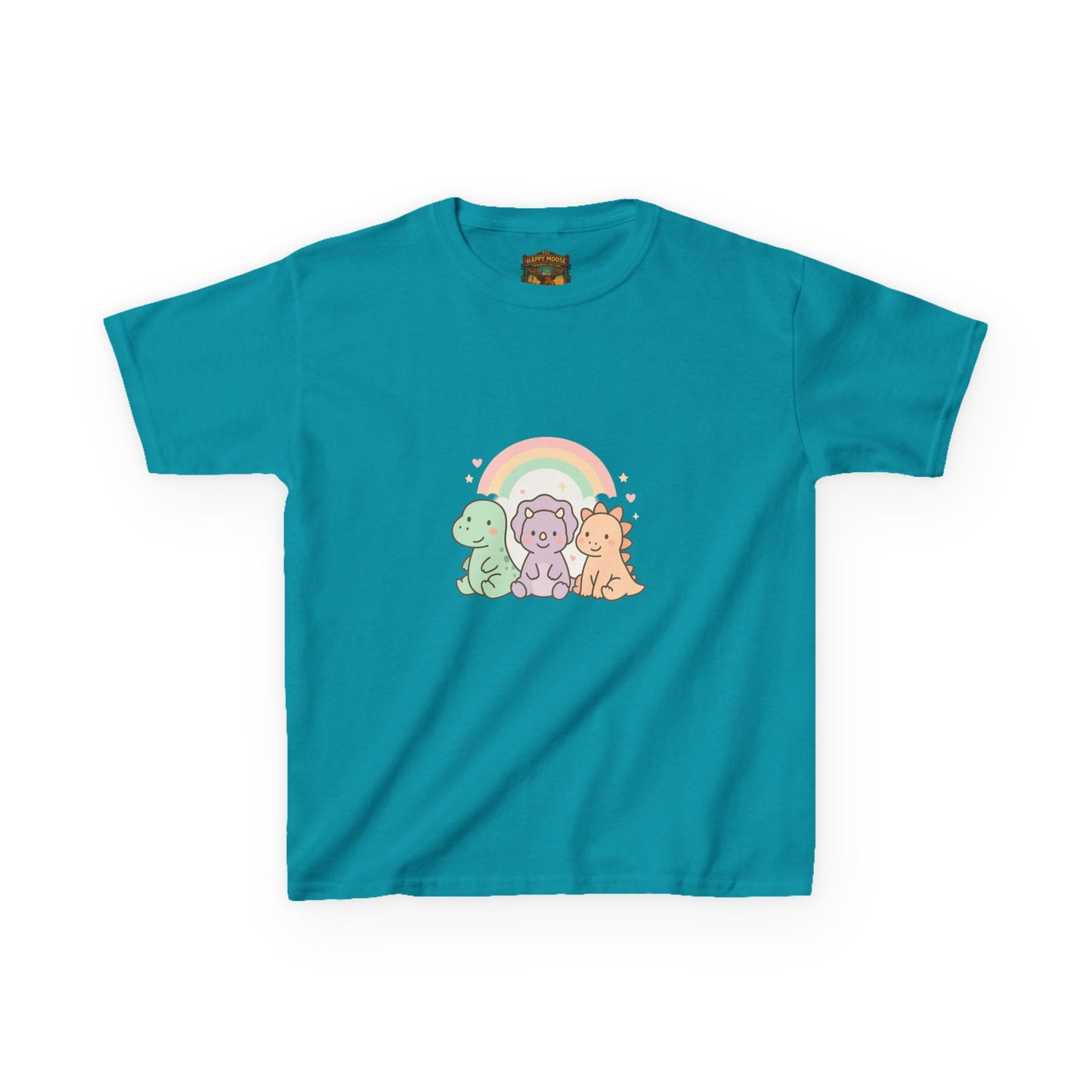 Kids T-Shirt — Cute Pastel Dino Trio with Rainbow