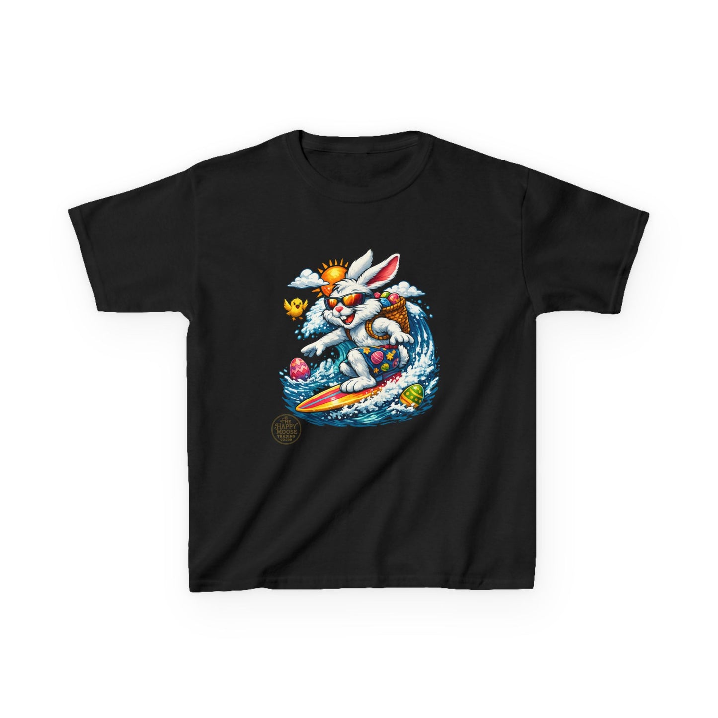 Kids Surfing Easter Bunny T-Shirt — Cute Surfboard Bunny Graphic Tee