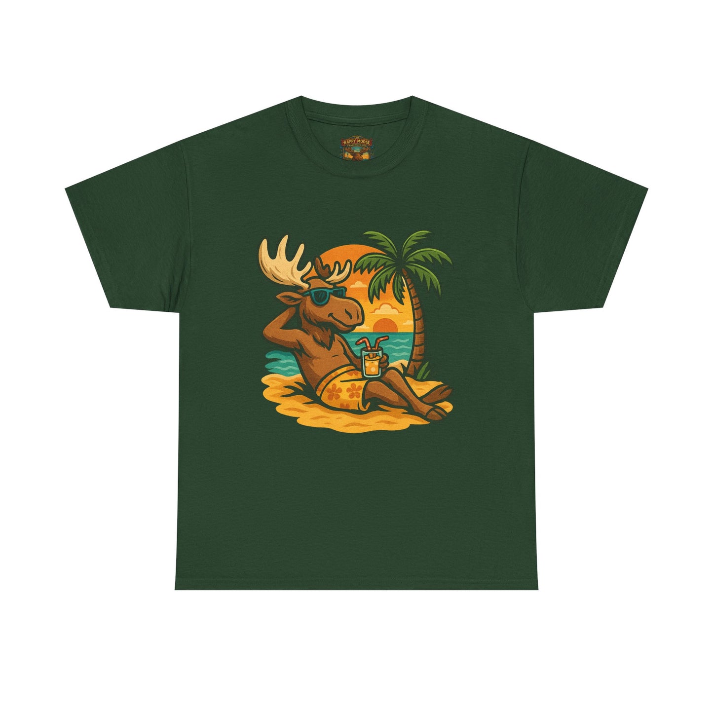 Moose Beach Vacation T-Shirt — Relaxing Tropical Moose Graphic Tee
