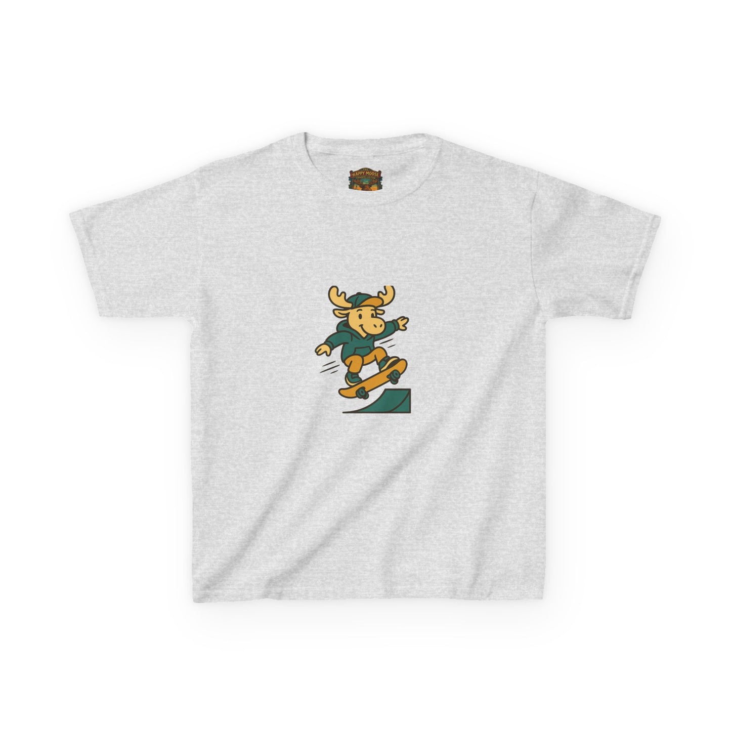 Kids Skateboarding Moose T‑Shirt — Cute Outdoorsy Cartoon Tee for Kids