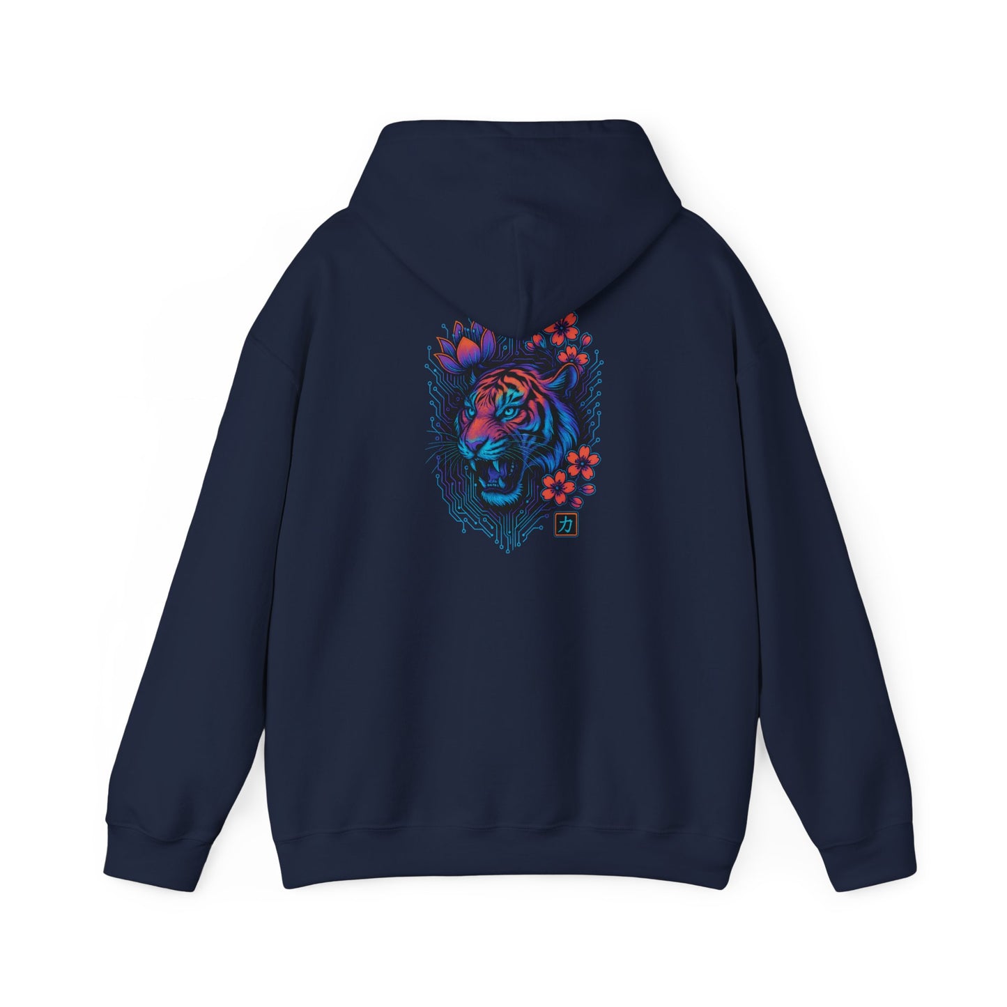 Tiger Rose Hoodie — Neon Floral Tiger Back Graphic Hoodie