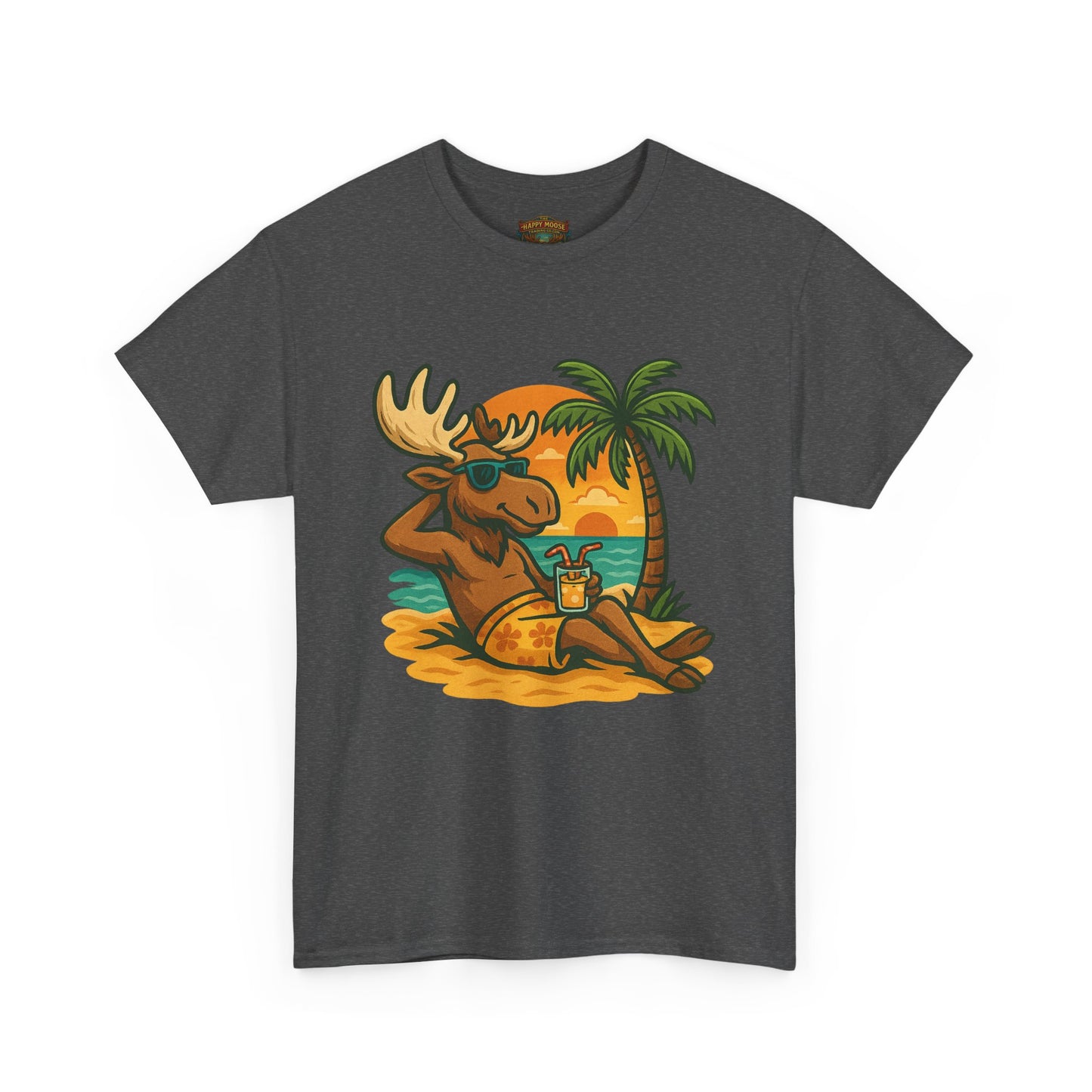 Moose Beach Vacation T-Shirt — Relaxing Tropical Moose Graphic Tee
