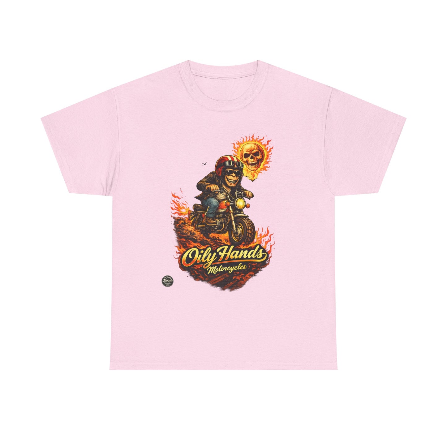 Oily Hands Biker Skull Motorcycle Tee — “Oily Hands” Vintage Ride T-Shirt #002 E