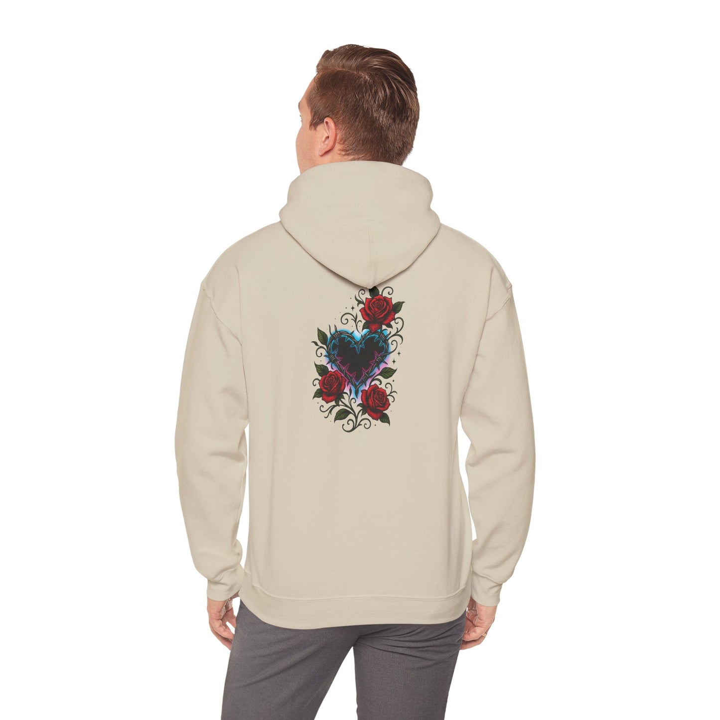 Rose Heart Tattoo Hoodie — Gothic Floral Heart Back Print