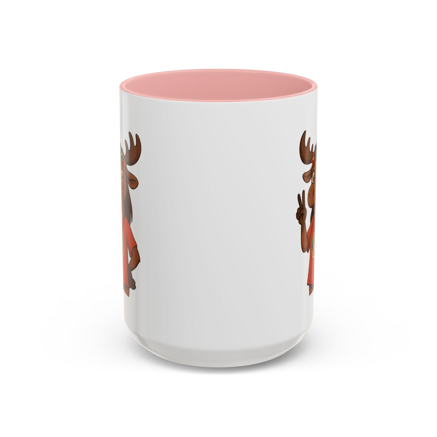 Peace Sign Moose Accent Coffee Mug — Hippie Moose with Flower Crown (11/15oz)