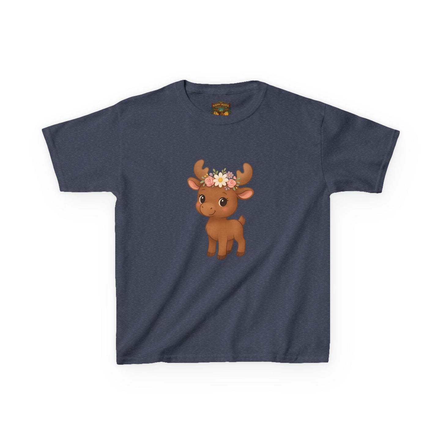 Kids Tee — Cute Floral Crown Baby Moose Graphic