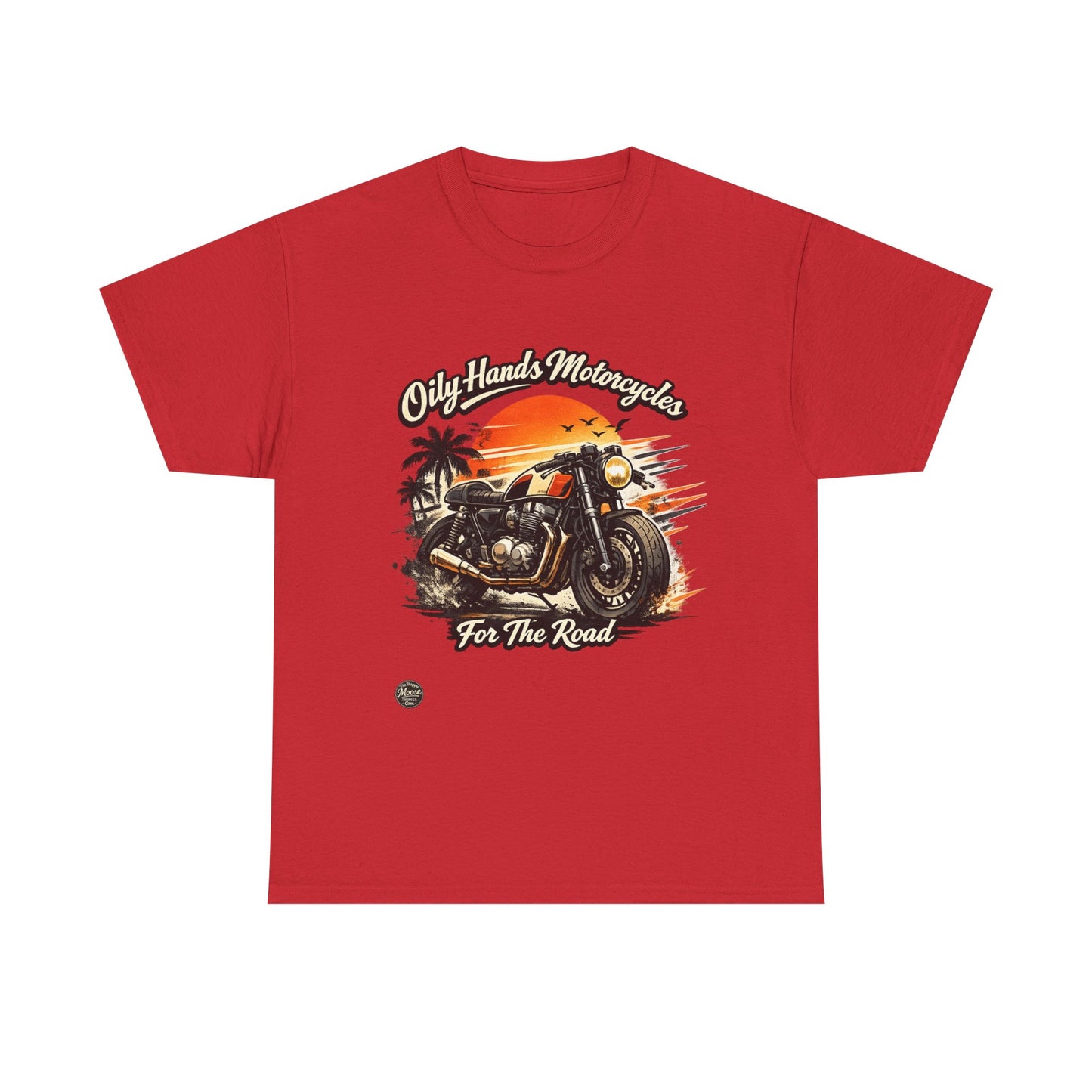 Oily Hands Motorcycle Sunset Tee — "Only Hands Motorcycles For The Road" Riding T-Shirt #001 E