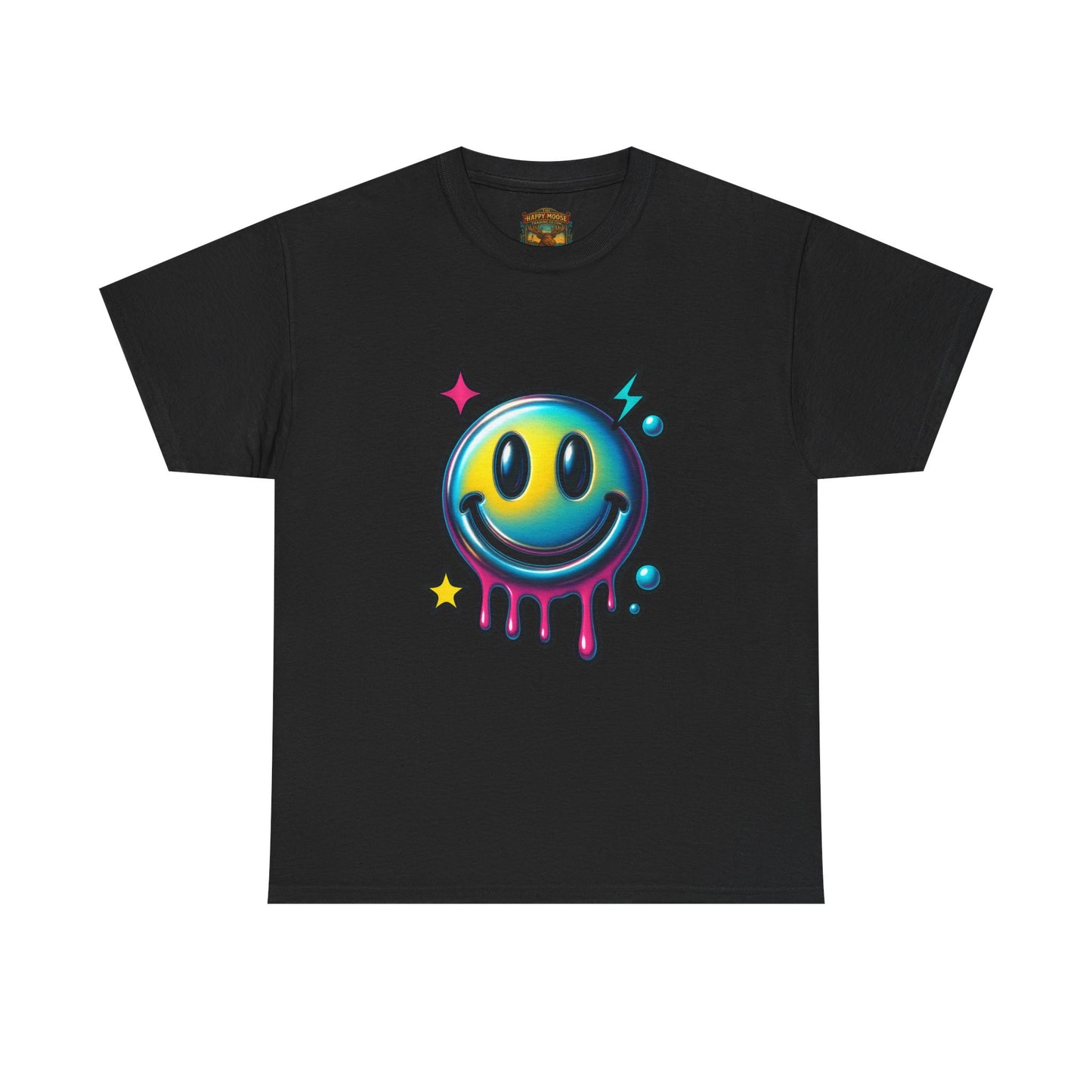 Smiley Drip Graphic Tee — Neon Melting Smiley Face T-Shirt