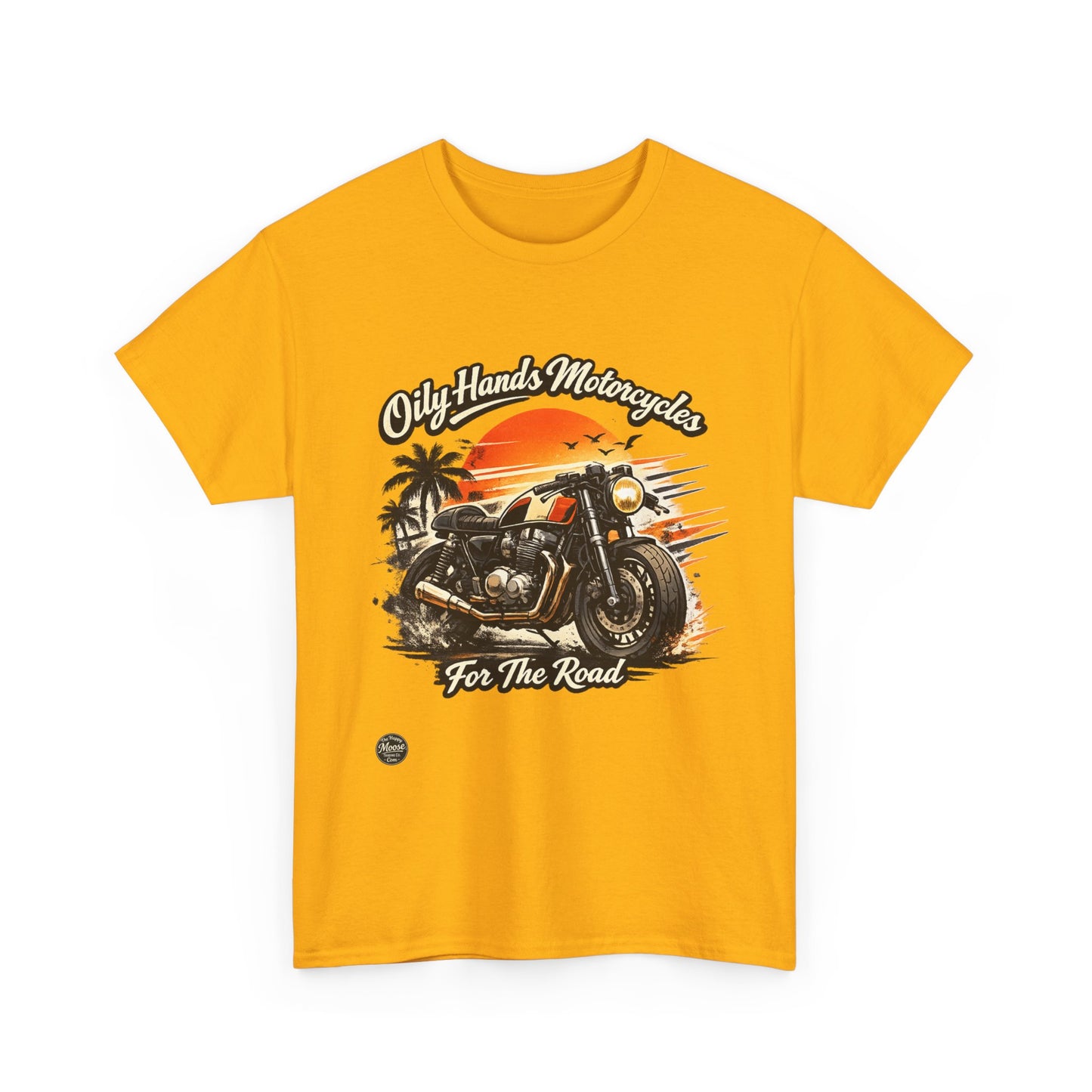 Oily Hands Motorcycle Sunset Tee — "Only Hands Motorcycles For The Road" Riding T-Shirt #001 E