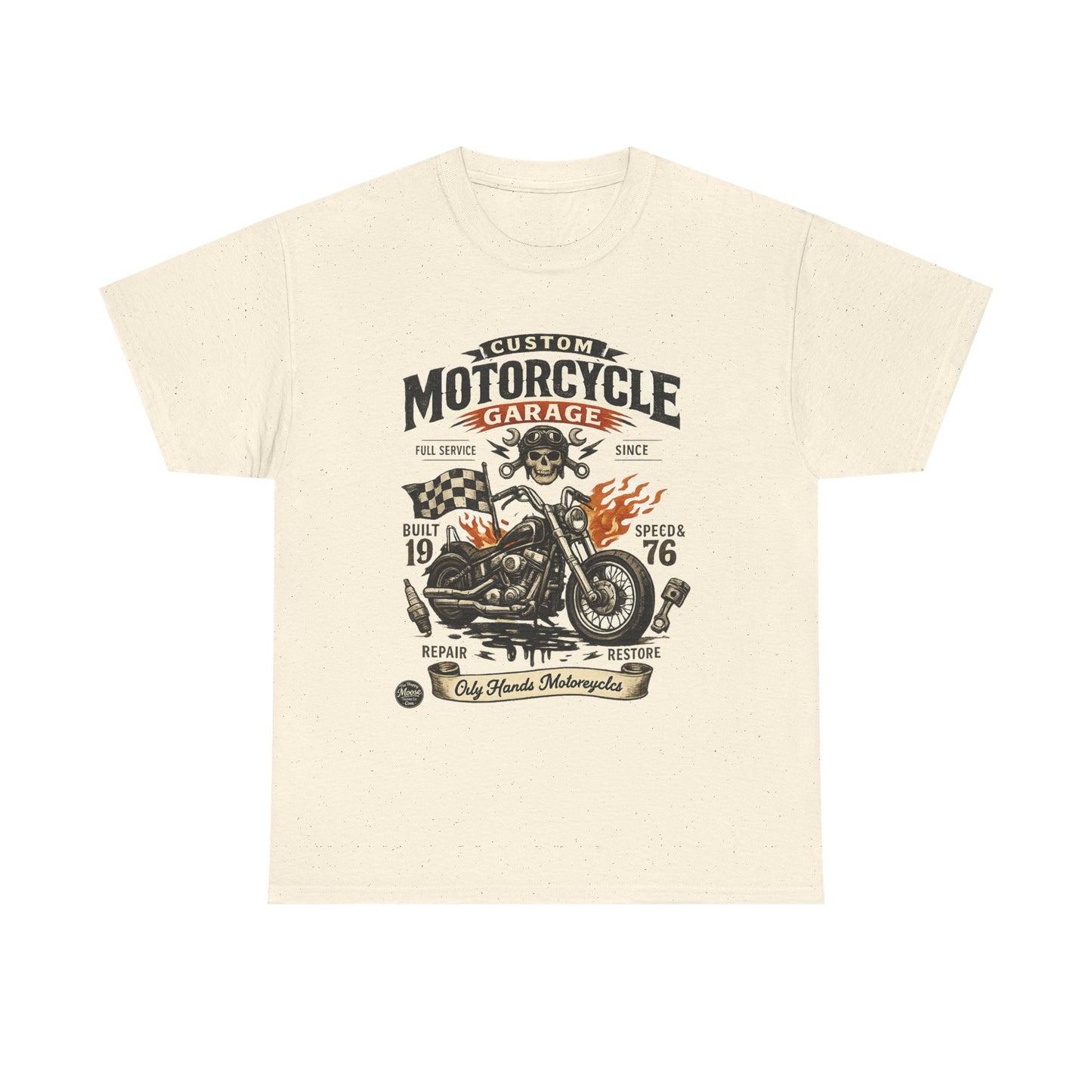 Oily Hands Motorcycle Garage Tee — Vintage Biker Skull & Chopper T-Shirt #021 E