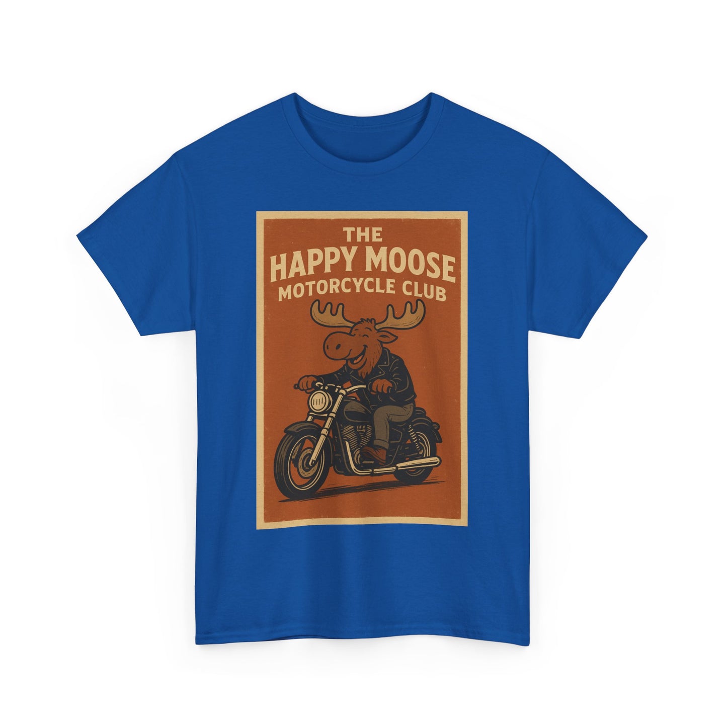 "Ride with style in the Happy Moose Motorcycle Club T-Shirt. Premium comfort, bold biker design—perfect for riders & fans alike."