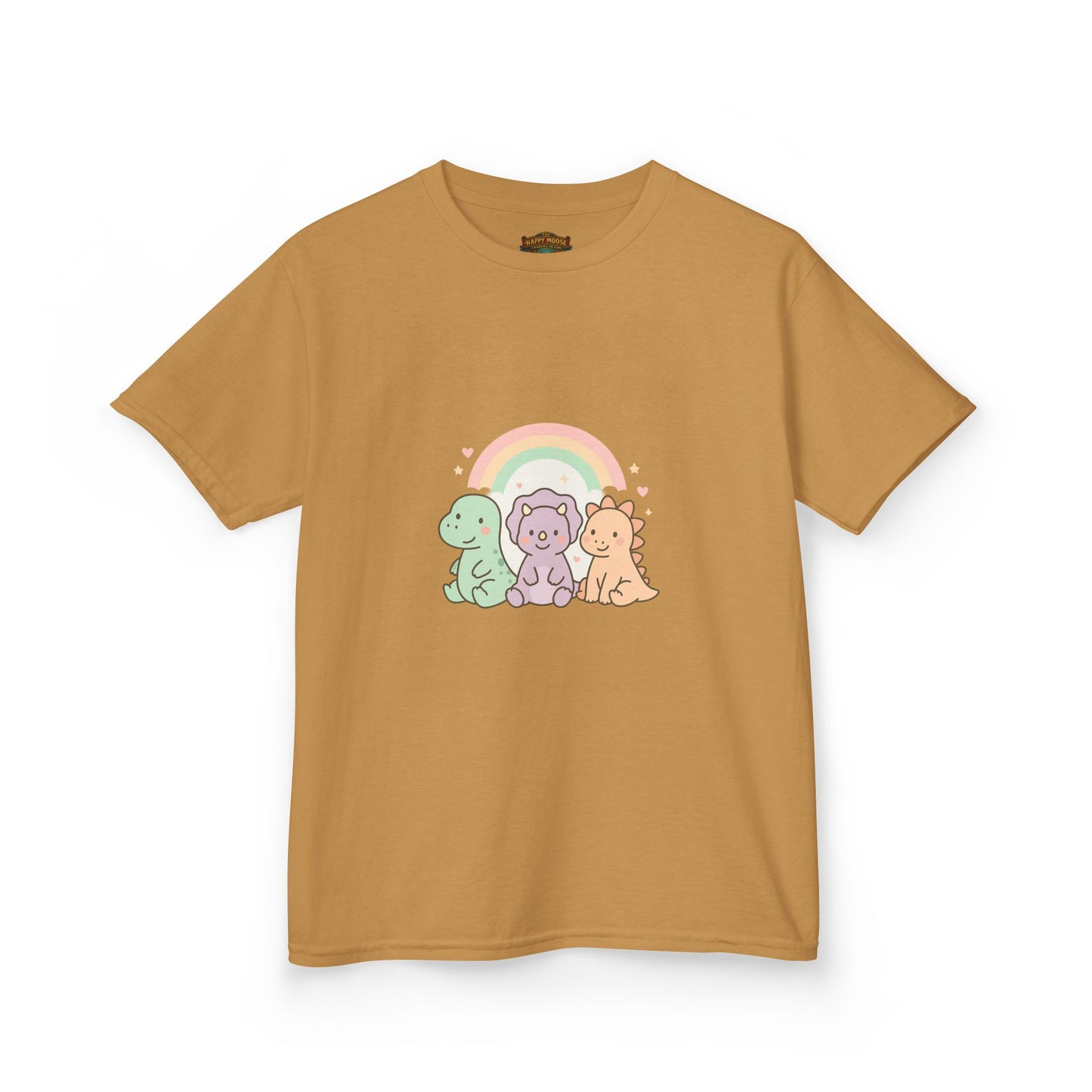 Kids T-Shirt — Cute Pastel Dino Trio with Rainbow