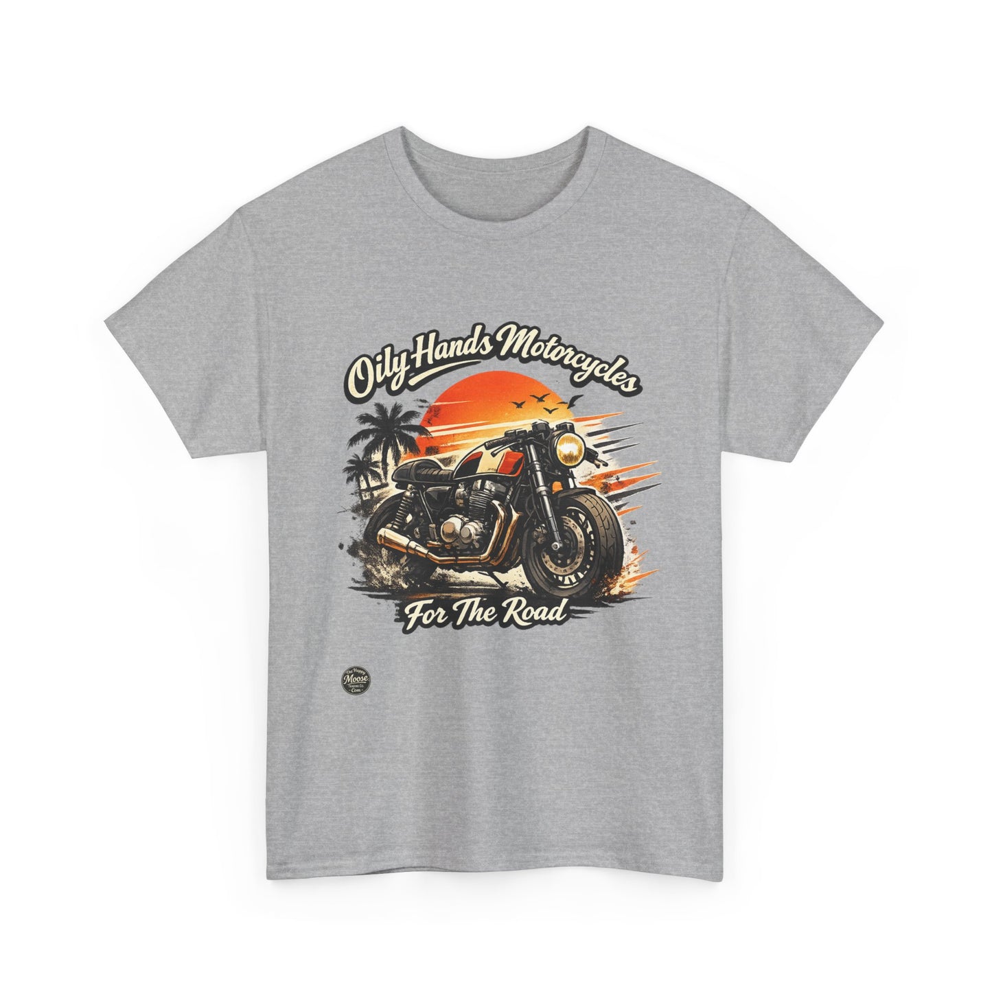 Oily Hands Motorcycle Sunset Tee — "Only Hands Motorcycles For The Road" Riding T-Shirt #001 E
