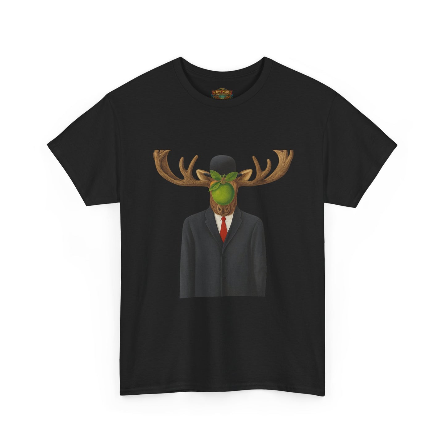 Surreal Moose Head Suit T‑Shirt — 'Man with Antlers' Artistic Graphic Tee