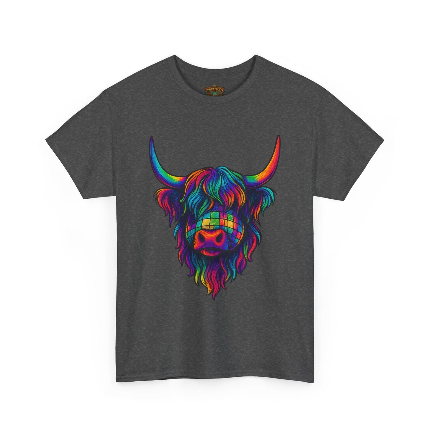 Highland Cow Graphic Tee — Colorful Psychedelic Scottish Highland Cattle T-Shirt